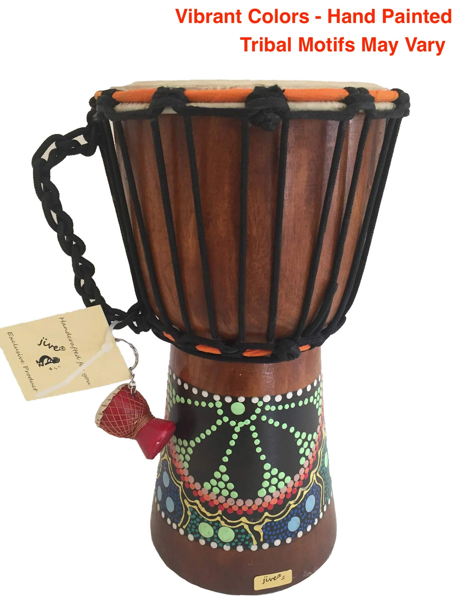 Djembe Drum Bongo Congo African Wood Drum - MED SIZE- 12" High, JIVE BRAND, Professional Quality With Heavy Base/Includes Key Chain 12" High Painted - Image 7