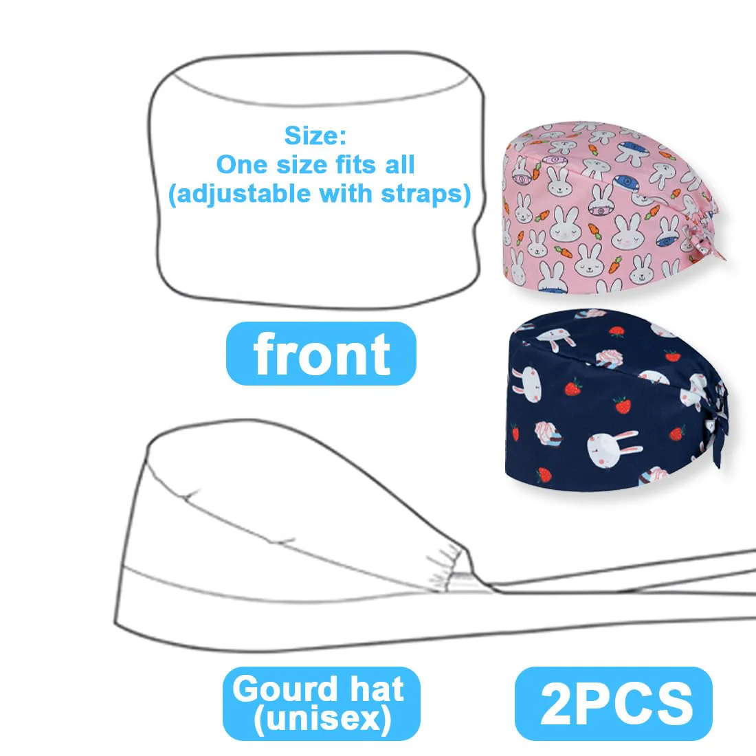 DLPRK Pack of 2 Adjustable Surgical Caps, Women's Unisex Work Cap, Cotton with Cotton Print (Nurse's Cap, Dust Cap) - Image 2