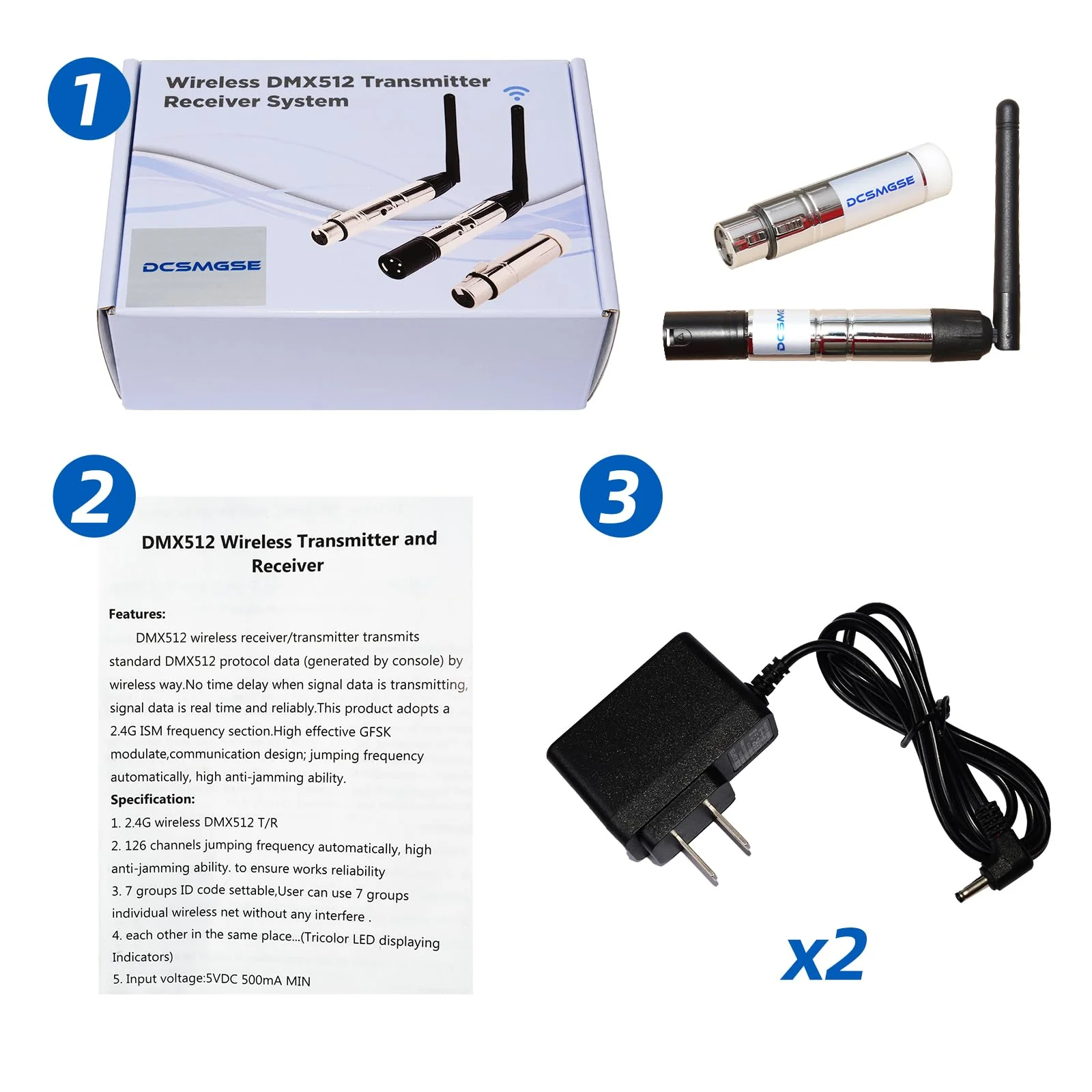 DMX Wireless, 2PCS DMX512 DMX Dfi DJ 2.4G Wireless 1 Receiver & 1 Transmitter Stage Lighting Control - Image 7