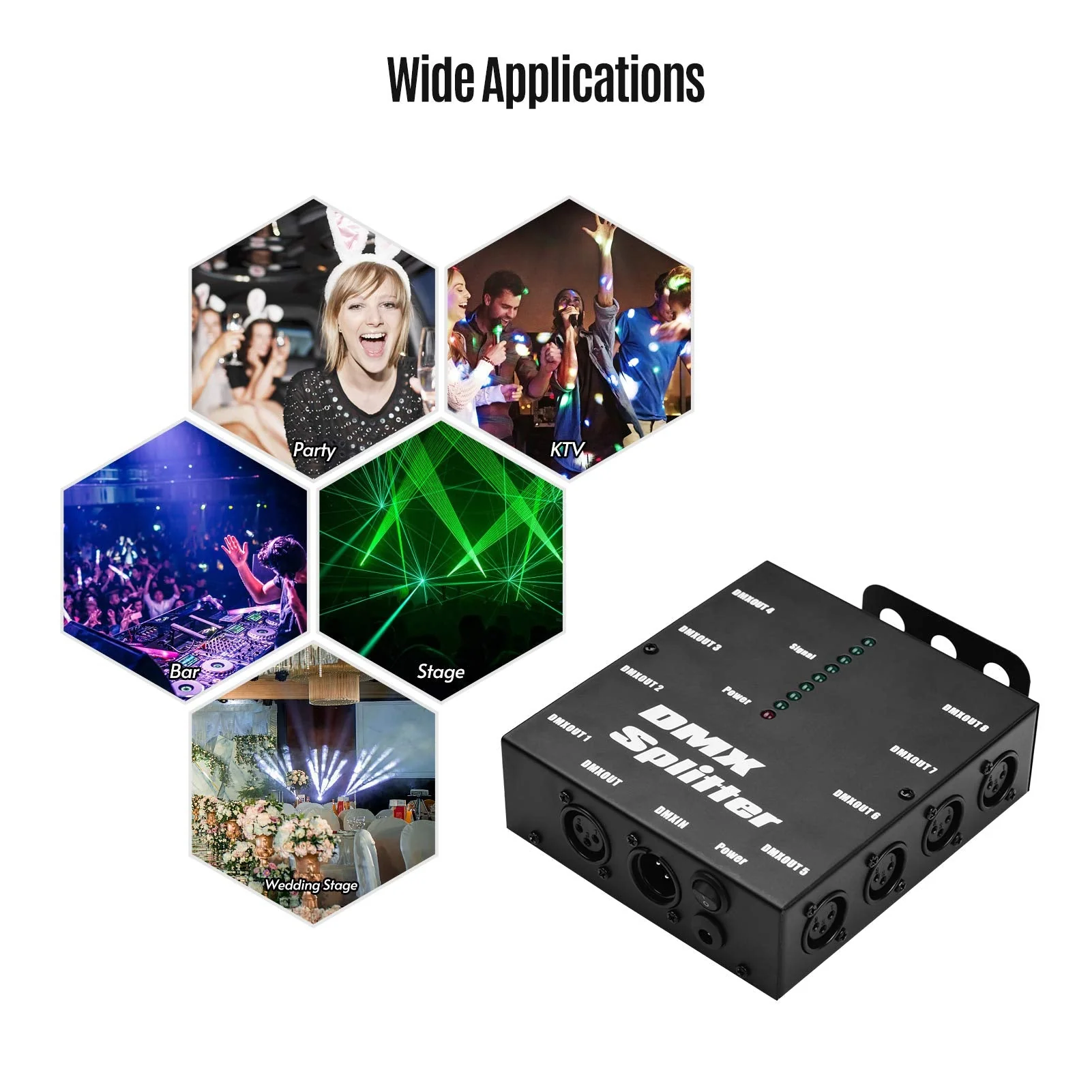 DMX512 Optical Signal Amplifier Spliter Distributor 1 Direct Input & Output 8 Independent Outputs for Light Controller Stage Console Party DJ Club Disco KTV Light with Power Adapter,Signal Split - Image 7