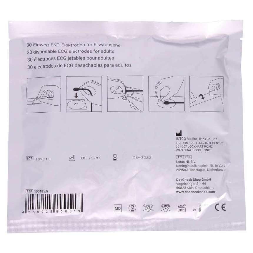 DocCheck Disposable Electrodes "Bzzz" - Pack of 30 Push Button Connection, Diameter 50 mm, Foam, For ECG and Ergometrics, Good Contact Properties, Lasting Conductivity, Comfortable to Wear, - Image 4