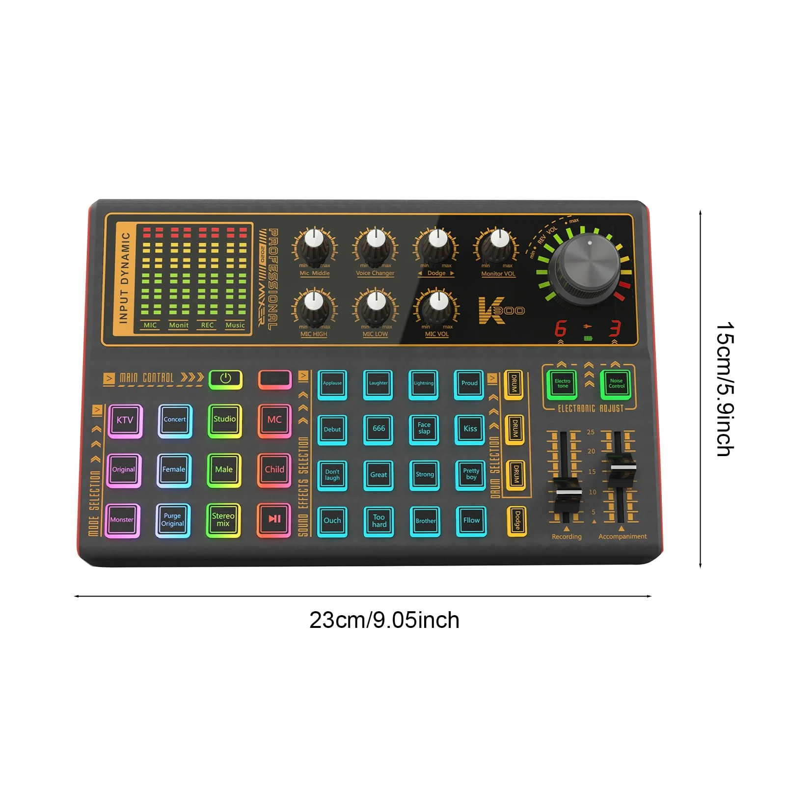 Docooler Professional Audio Mixer, K300 Live Sound Card and Audio with Multiple DJ Mixer Effects, 4 Voice Changes Live Sound Card with Cool 7 LED Light, Prefect for Podcasting/Gaming/Recording/PC - Image 7