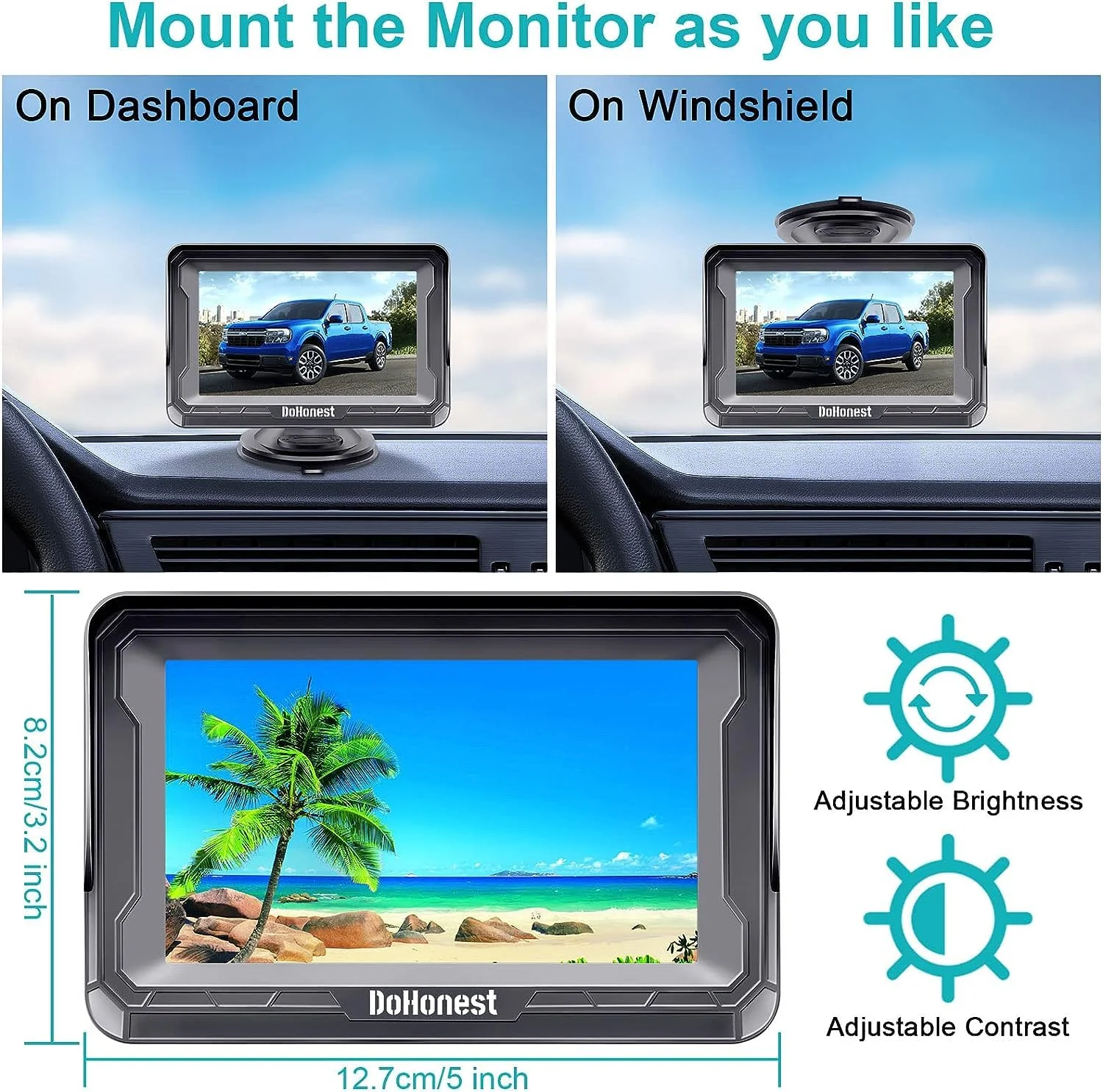 DoHonest Backup Camera and Monitor Kit HD 720P Easy Installation for Car/Suv/Pickup/Truck/Van/RV/Trailer Single Power Rear View System Driving/Reversing Use IP68 Waterproof Night Vision - Image 6