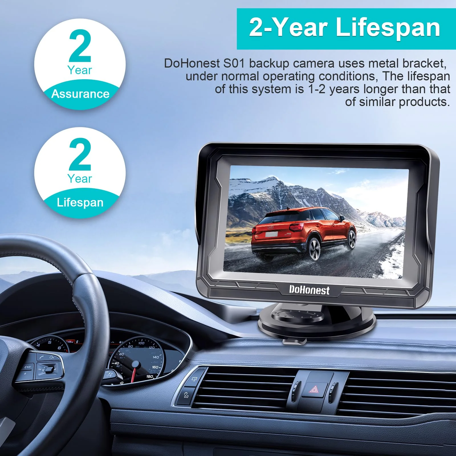DoHonest Backup Camera and Monitor Kit HD 720P Easy Installation for Car/Suv/Pickup/Truck/Van/RV/Trailer Single Power Rear View System Driving/Reversing Use IP68 Waterproof Night Vision - Image 8