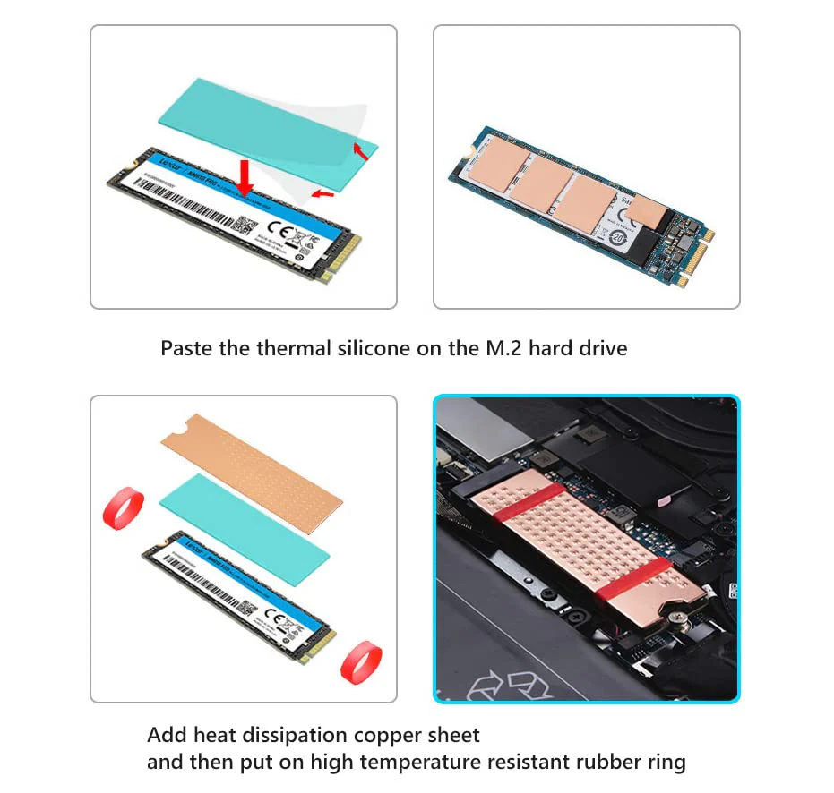 DolDer M.2 2280 SSD Copper Radiator Body 74 x 22 x 2 mm with Thermal Pad Screws Silicone Rings for Desktop PC (2 mm) 2mm - Image 3