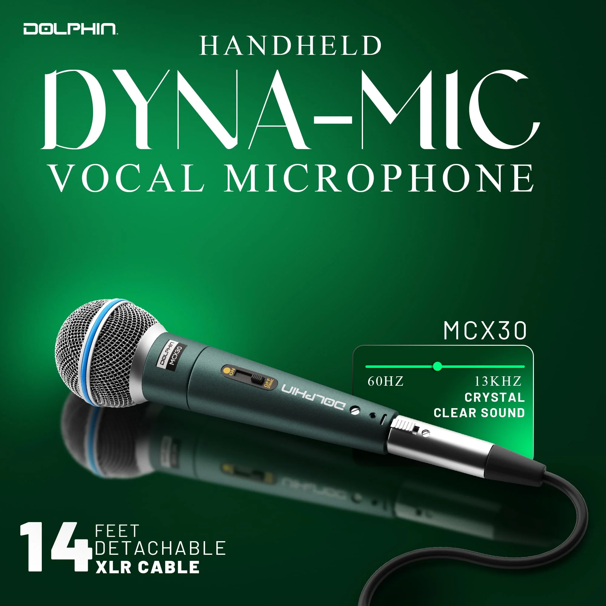 Dolphin MCX30 Handheld Dynamic Vocal Microphone, HQ Direct Connection Audio 1/4, Durable, Crystal Clea Sound, Detachable 14ft XLR Cable, Mic Stand Clip, & Carry Case - Image 5