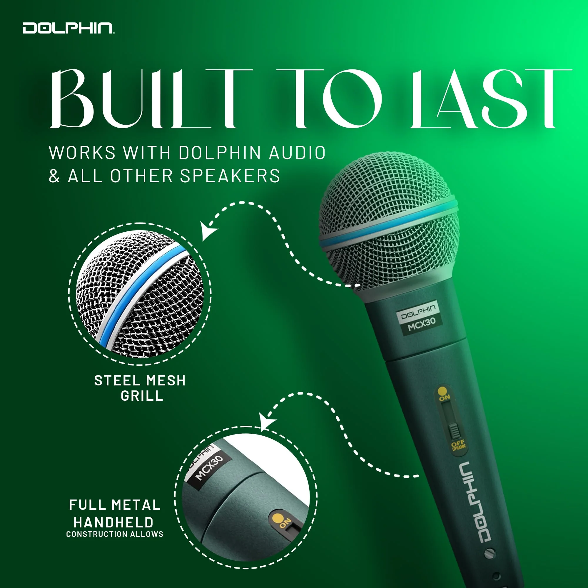 Dolphin MCX30 Handheld Dynamic Vocal Microphone, HQ Direct Connection Audio 1/4, Durable, Crystal Clea Sound, Detachable 14ft XLR Cable, Mic Stand Clip, & Carry Case - Image 6