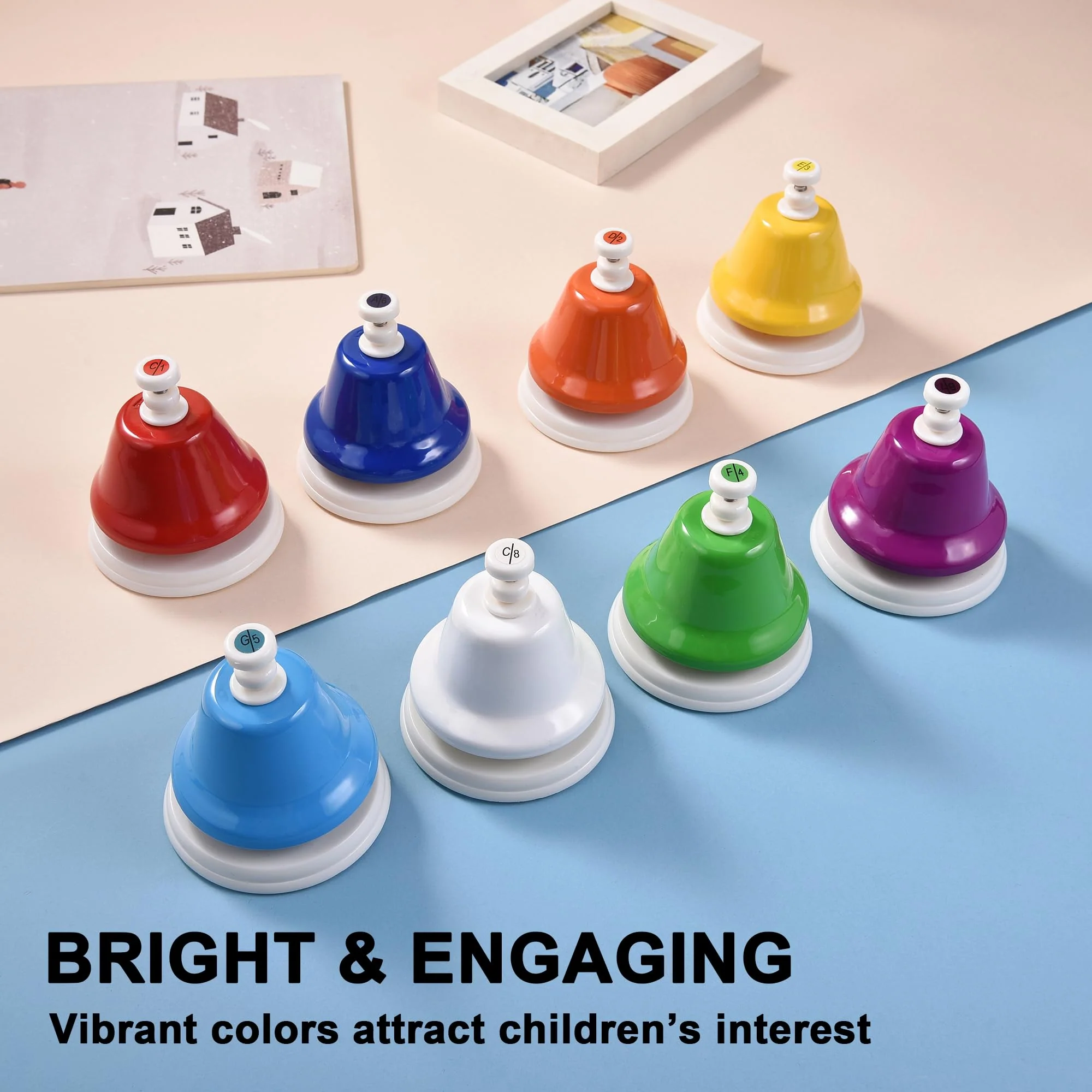 DOMG 8 Note Desk Bells for Kids, Rainbow Diatonic Table Bells, Hand Bells Musical Instrument - Image 4