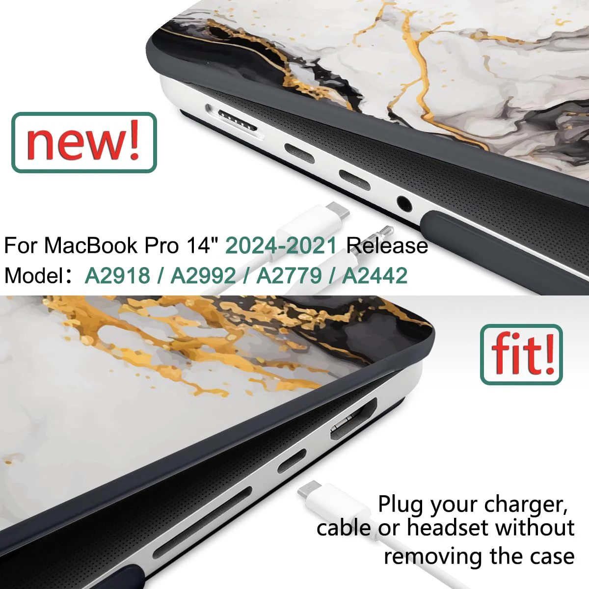 DONGKE Compatible with M3 MacBook Pro 14 inch Case 2024 2023 2021 A2918 A2992 M2 A2779 M1 A2442 Pro/Max, Plastic Hard Shell Cover for Mac Pro 14" with Retina XDR Display & Touch ID, Abstract Marble Abstract Marble D159 - Image 2