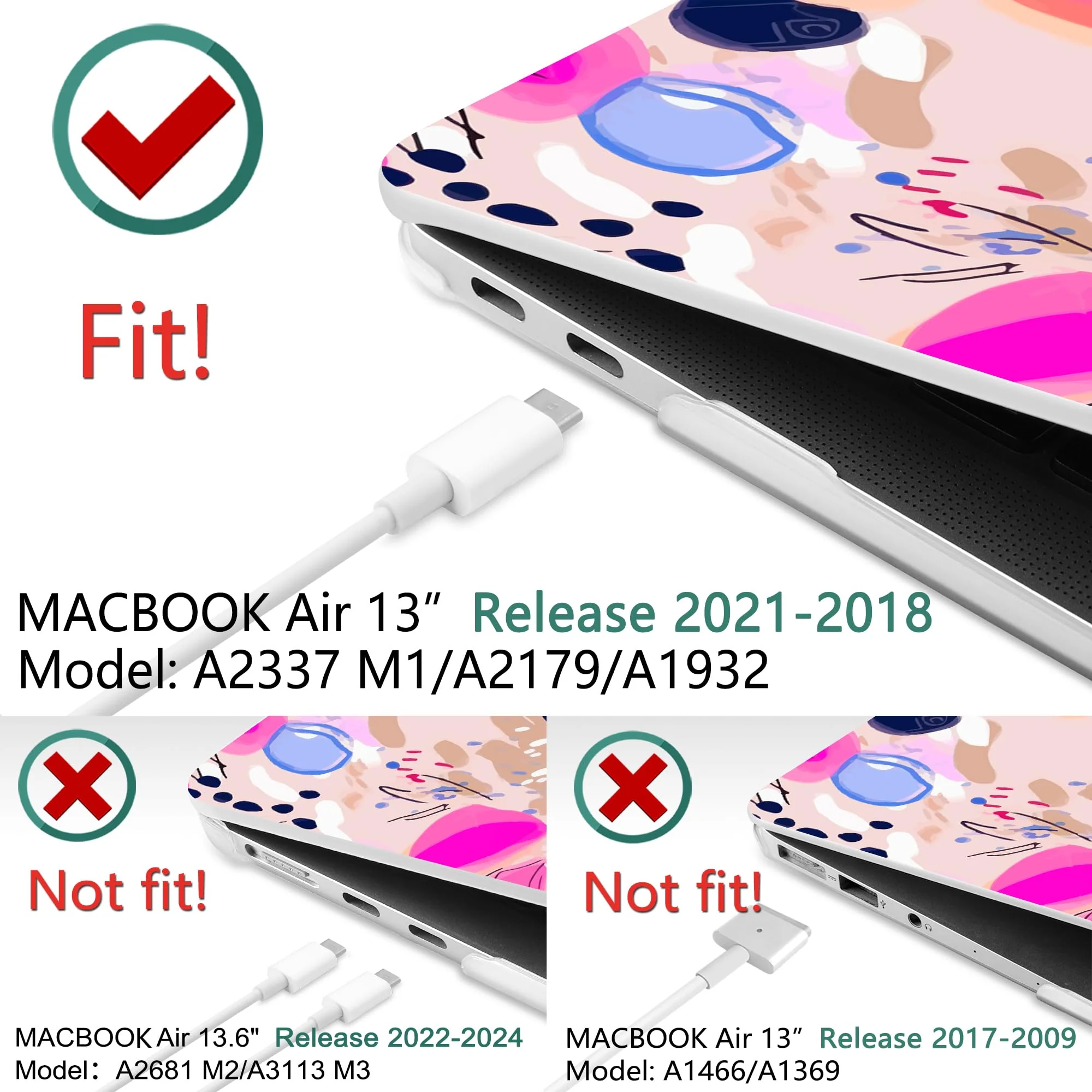 DONGKE Compatible with MacBook Air 13 inch Case 2021 2020 2019 2018 Release A2337 M1 A2179 A1932 with Retina Display & Touch ID, Plastic Hard Shell & Keyboard Cover - Floral Artistic Floral Artistic D157 - Image 2