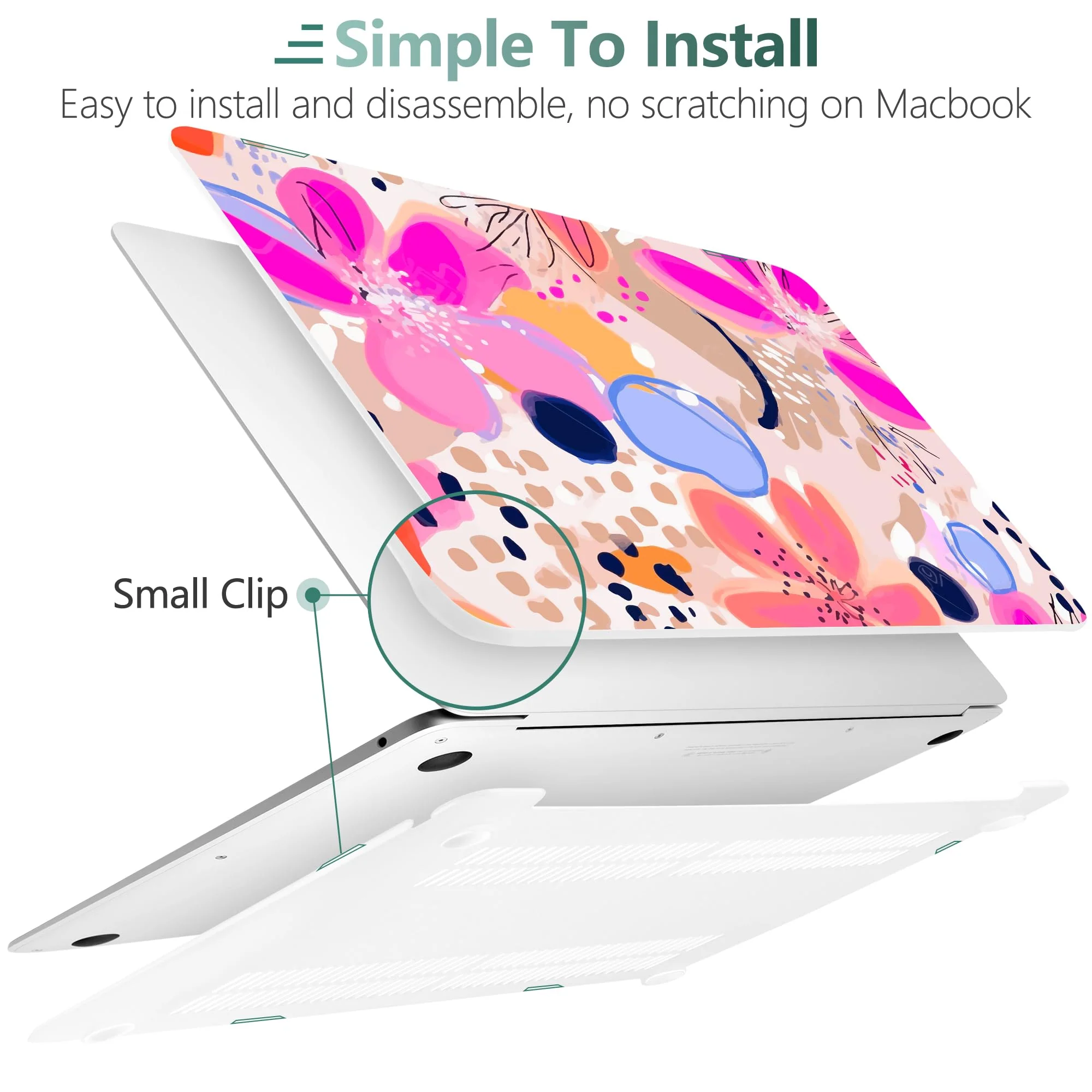 DONGKE Compatible with MacBook Air 13 inch Case 2021 2020 2019 2018 Release A2337 M1 A2179 A1932 with Retina Display & Touch ID, Plastic Hard Shell & Keyboard Cover - Floral Artistic Floral Artistic D157 - Image 3