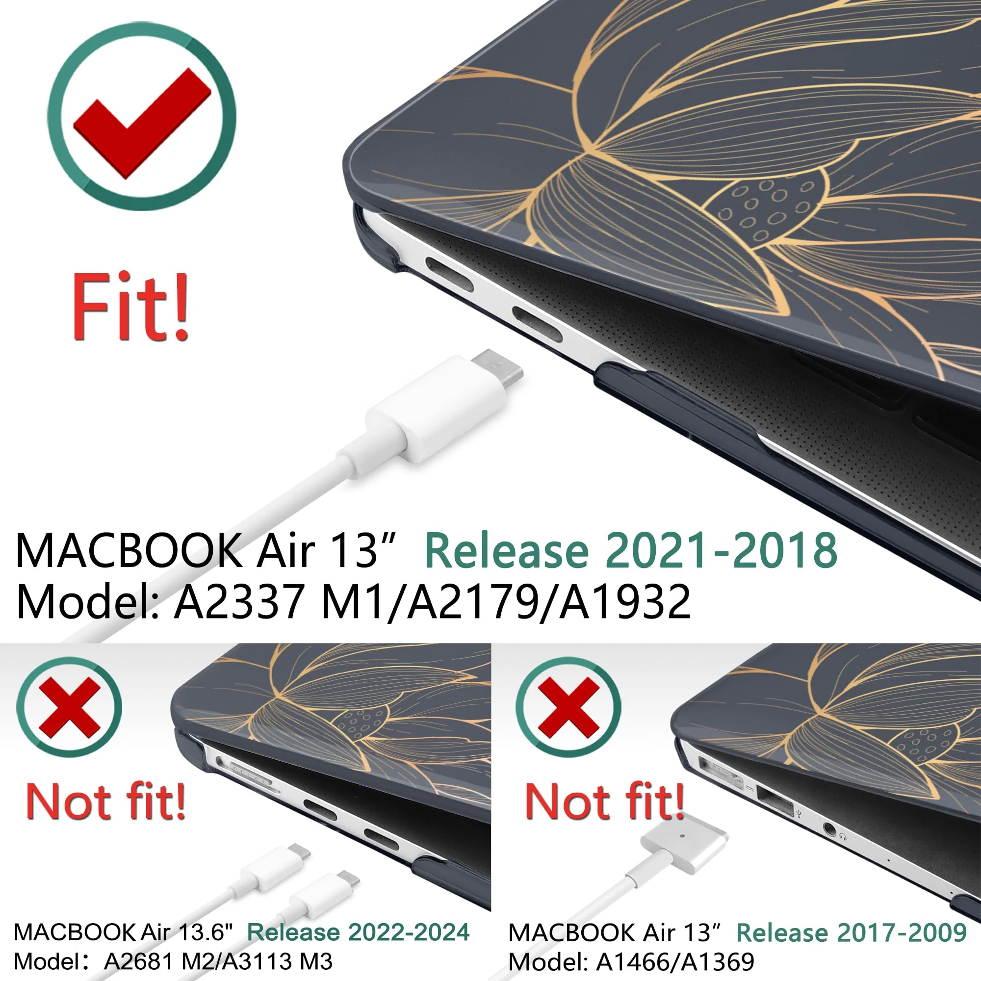 DONGKE Compatible with MacBook Air 13 inch Case 2021 2020 2019 2018 Release A2337 M1 A2179 A1932 with Retina Display & Touch ID, Plastic Hard Shell & Keyboard Cover - Lotus Lotus D153 - Image 2