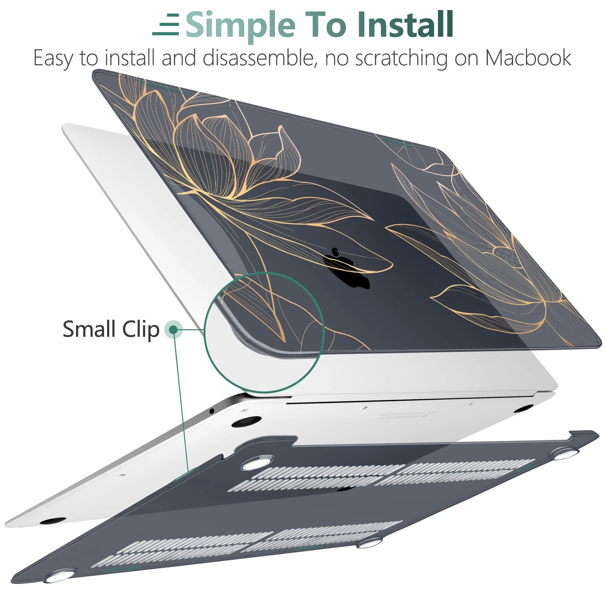 DONGKE Compatible with MacBook Air 13 inch Case 2021 2020 2019 2018 Release A2337 M1 A2179 A1932 with Retina Display & Touch ID, Plastic Hard Shell & Keyboard Cover - Lotus Lotus D153 - Image 3
