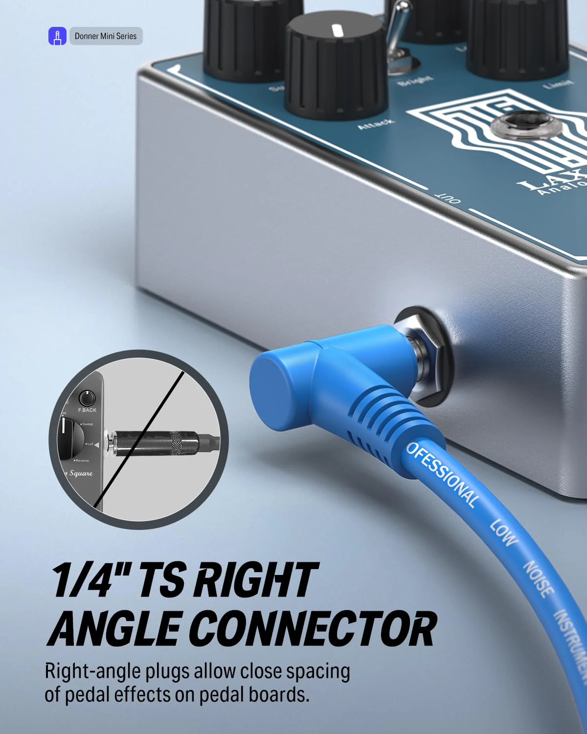 Donner 6 Inch Guitar Patch Colored Cable 6-Pack, TS 1/4" Right Angle to TS 1/4" Right Angle 6 Inch-6 Pack Multicolored - Image 3