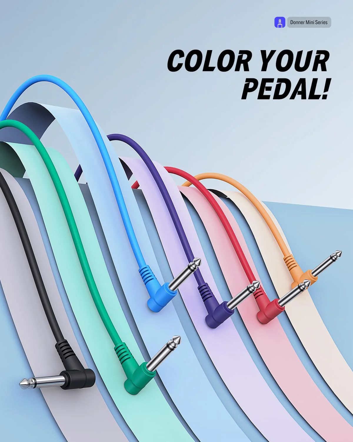 Donner 6 Inch Guitar Patch Colored Cable 6-Pack, TS 1/4" Right Angle to TS 1/4" Right Angle 6 Inch-6 Pack Multicolored - Image 7