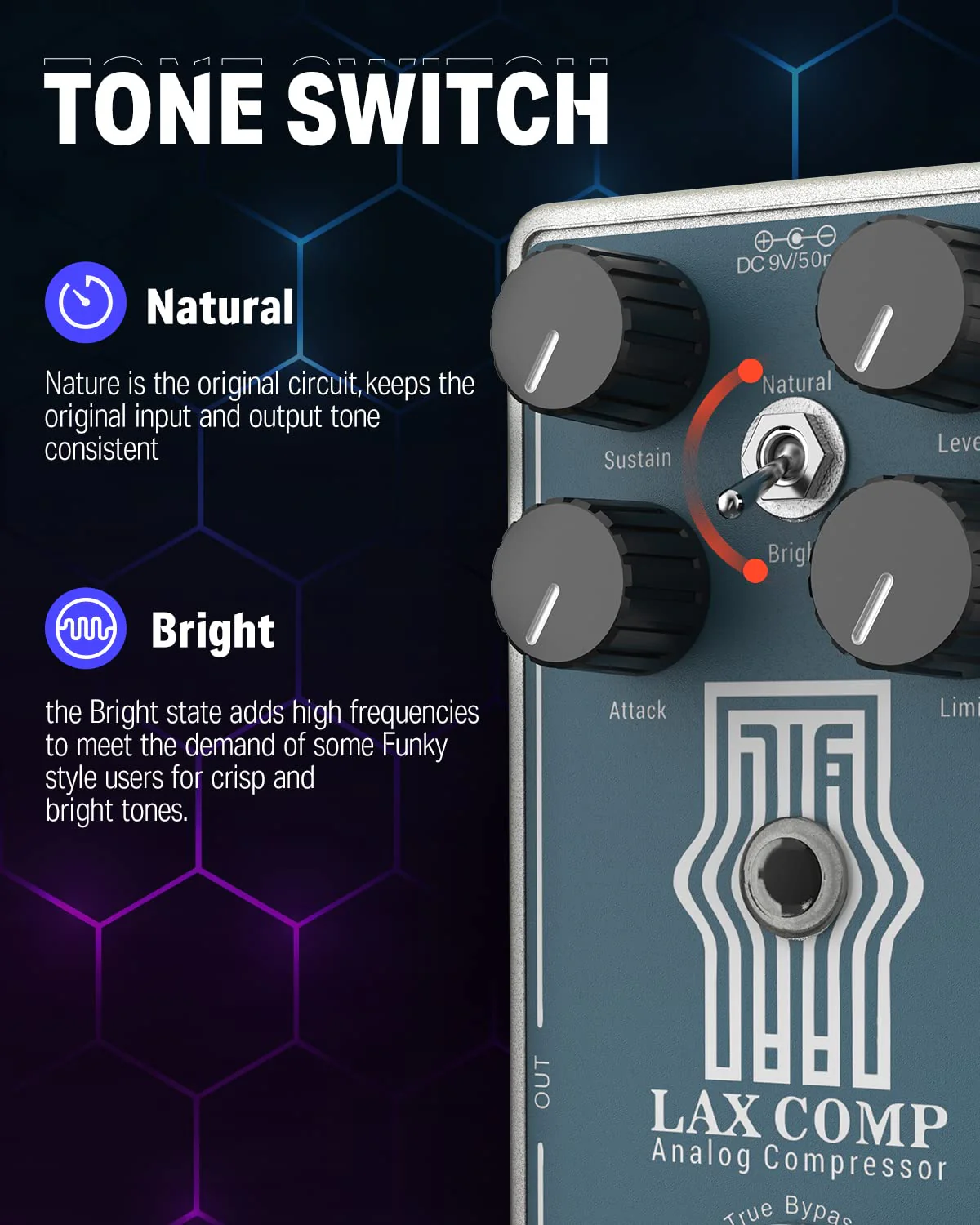 Donner Compressor Guitar Pedal, Lax Comp Compressor Pedal for Electric Guitar and Bass, Classic Peak Limiter Style Compressor with 2 Band EQ Boost Effect Pure Analog True Bypass Blue：Compressor - Image 2