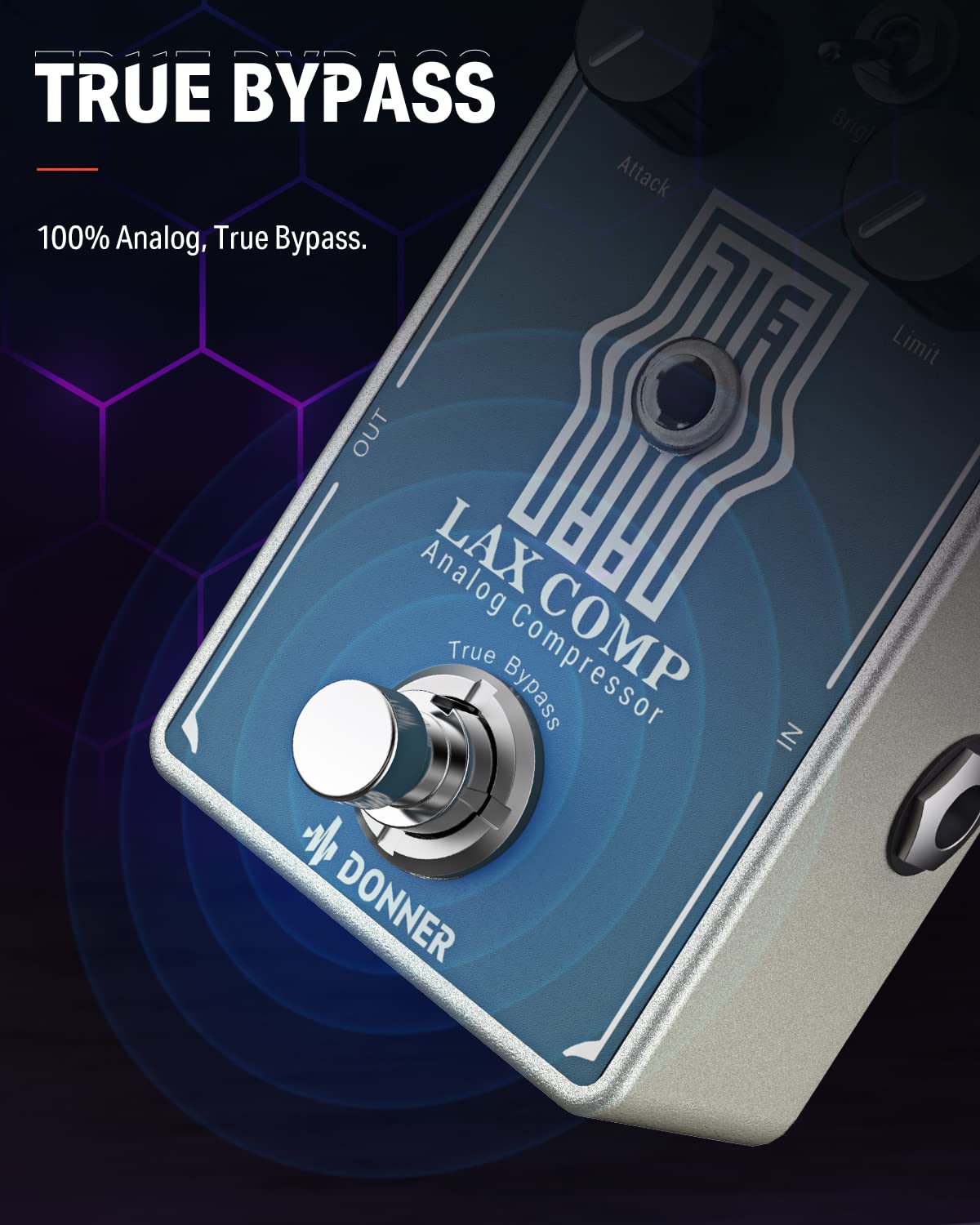 Donner Compressor Guitar Pedal, Lax Comp Compressor Pedal for Electric Guitar and Bass, Classic Peak Limiter Style Compressor with 2 Band EQ Boost Effect Pure Analog True Bypass Blue：Compressor - Image 4