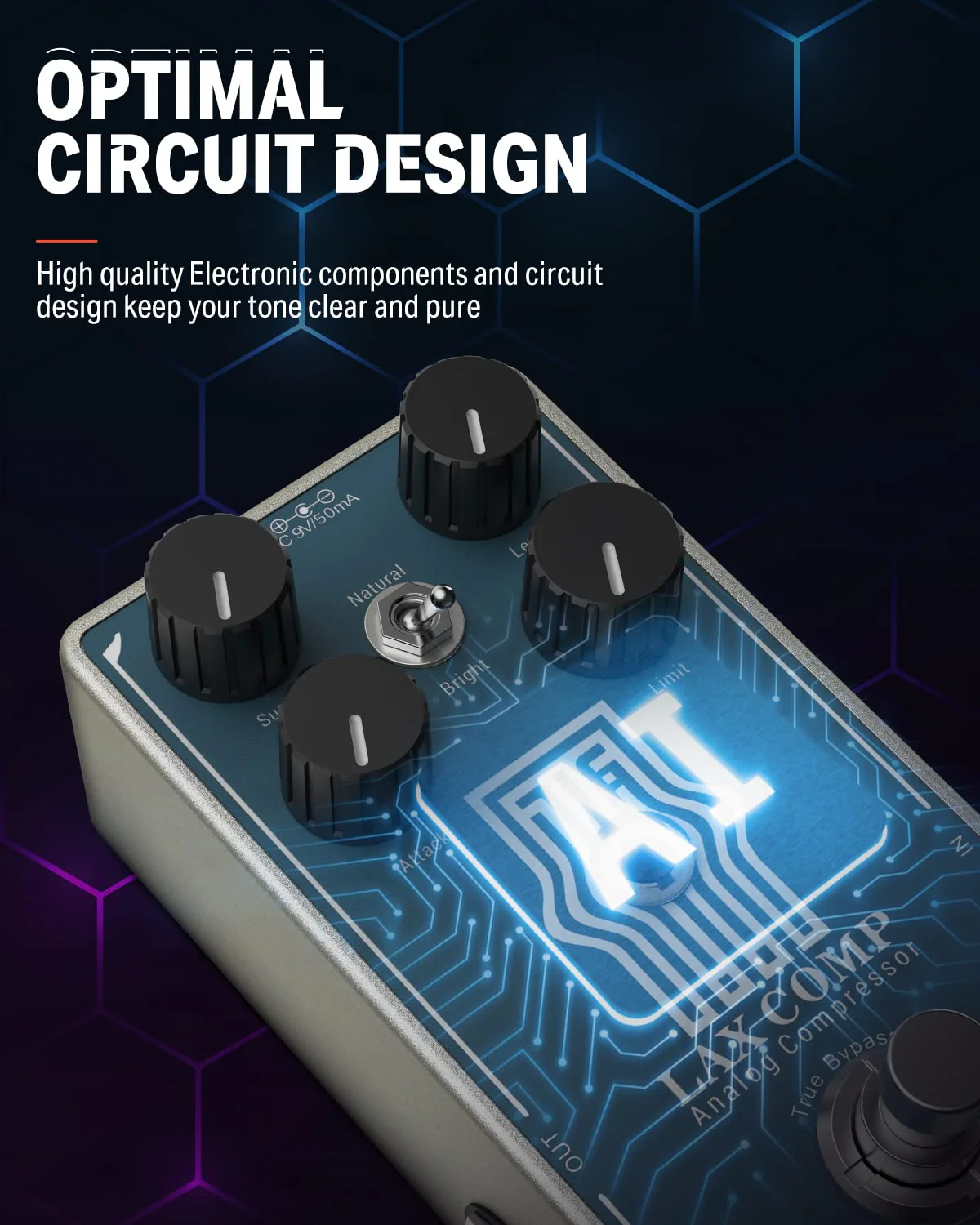 Donner Compressor Guitar Pedal, Lax Comp Compressor Pedal for Electric Guitar and Bass, Classic Peak Limiter Style Compressor with 2 Band EQ Boost Effect Pure Analog True Bypass Blue：Compressor - Image 5