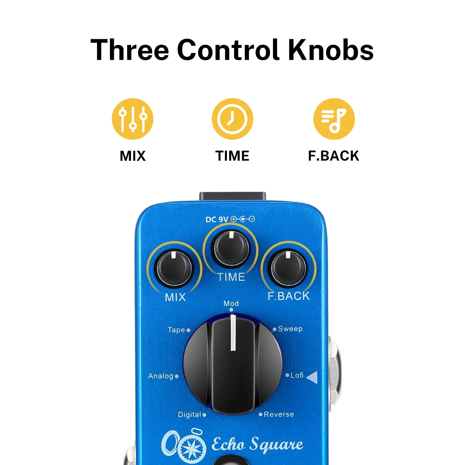 Donner Echo Square Delay Pedal - Digital 7-Modes Delay for Electric Guitar, Multi-Delay including Digital, Analog, Tape, Mod, Sweep, Lofi, Reverse - True Bypass Blue Digital Delay - Image 3