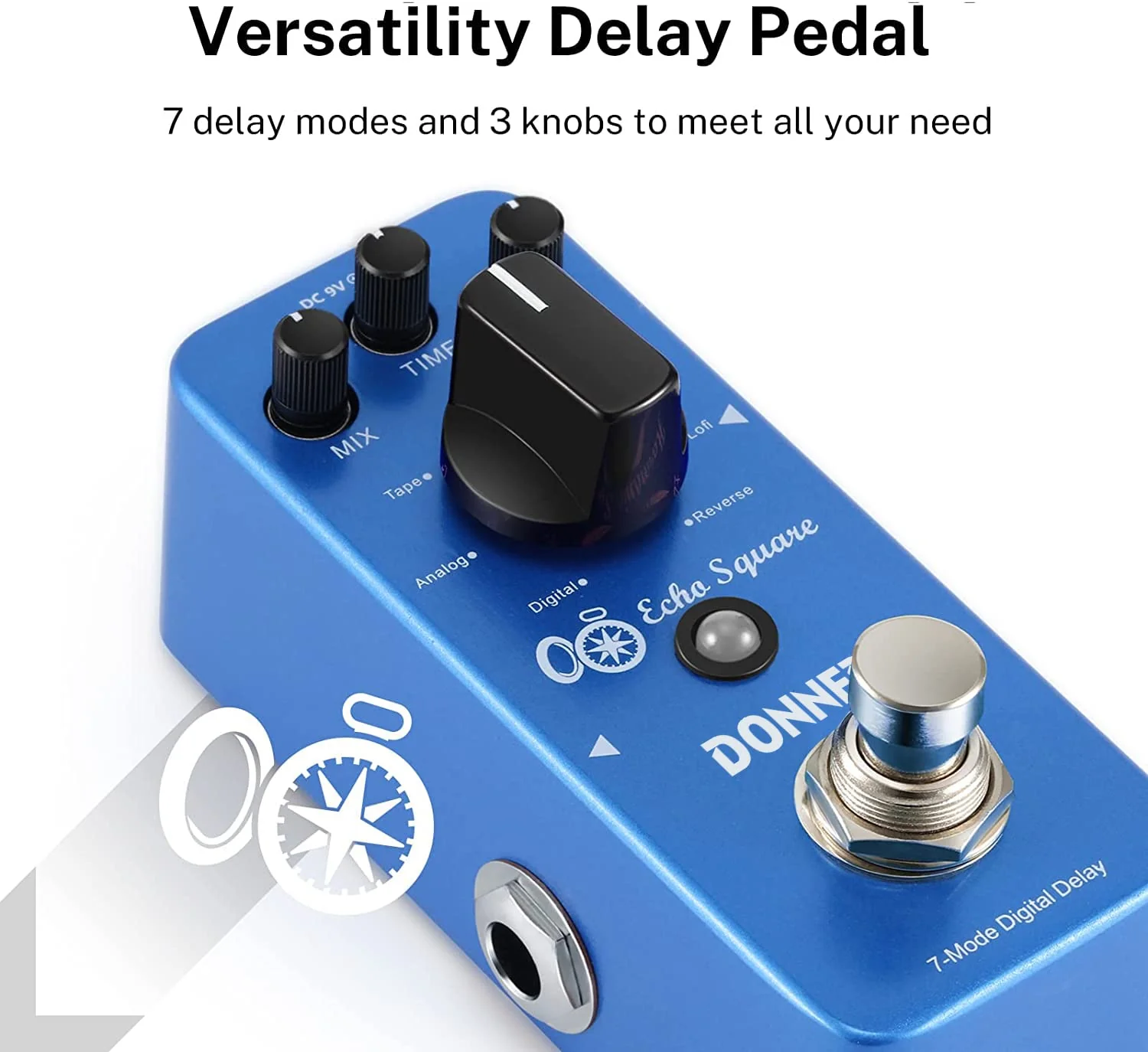 Donner Echo Square Delay Pedal - Digital 7-Modes Delay for Electric Guitar, Multi-Delay including Digital, Analog, Tape, Mod, Sweep, Lofi, Reverse - True Bypass Blue Digital Delay - Image 4