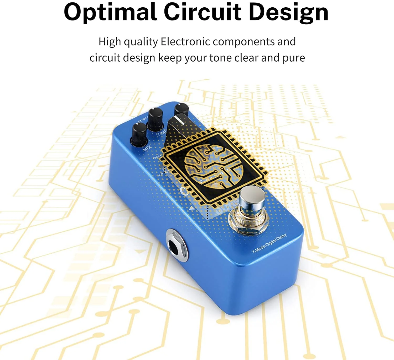 Donner Echo Square Delay Pedal - Digital 7-Modes Delay for Electric Guitar, Multi-Delay including Digital, Analog, Tape, Mod, Sweep, Lofi, Reverse - True Bypass Blue Digital Delay - Image 5