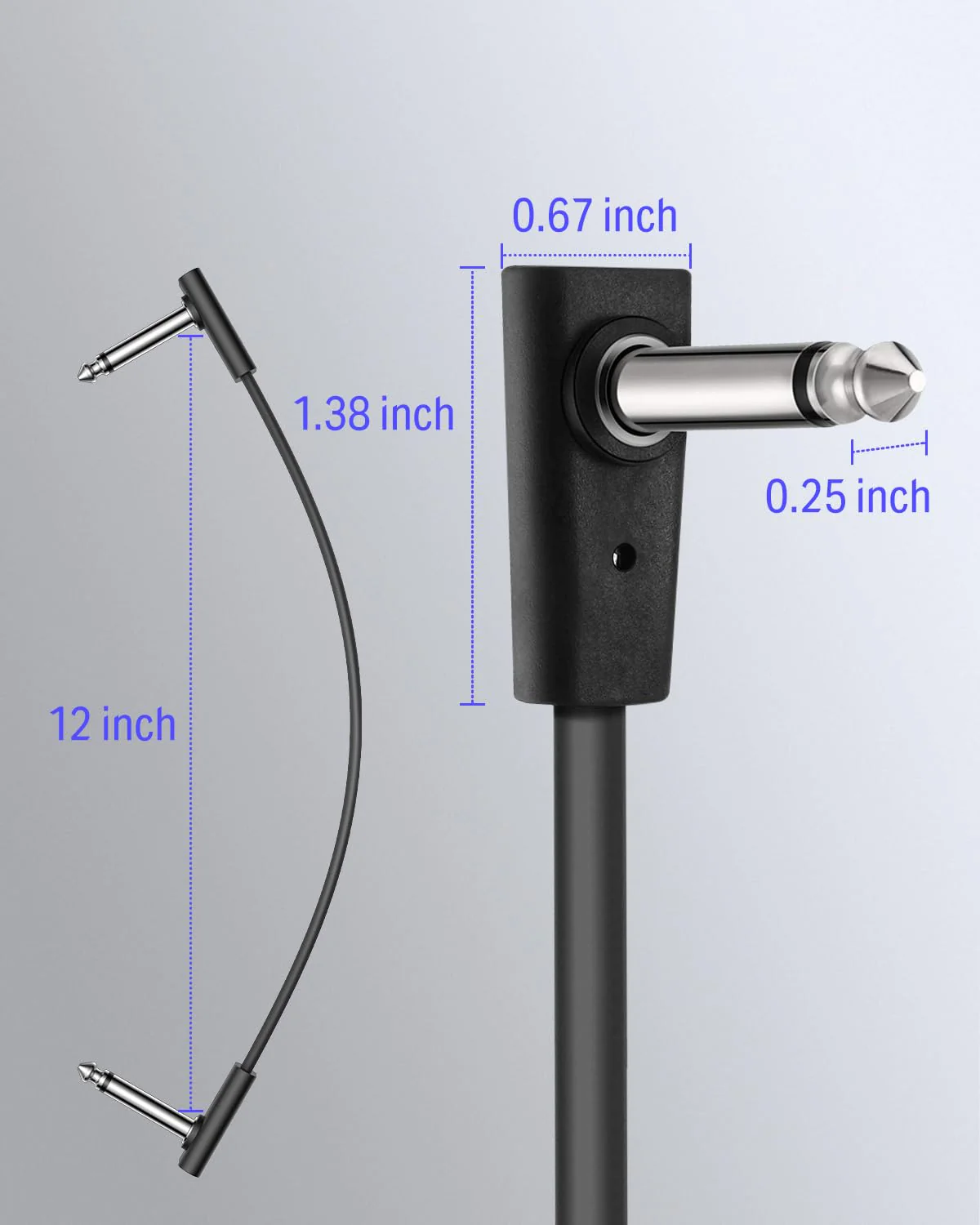 Donner Flat Patch Cables for Guitar Effect Pedal 12 Inch Save Space Clear Sound 1/4" TS Right Angle 6 Packs - Image 2