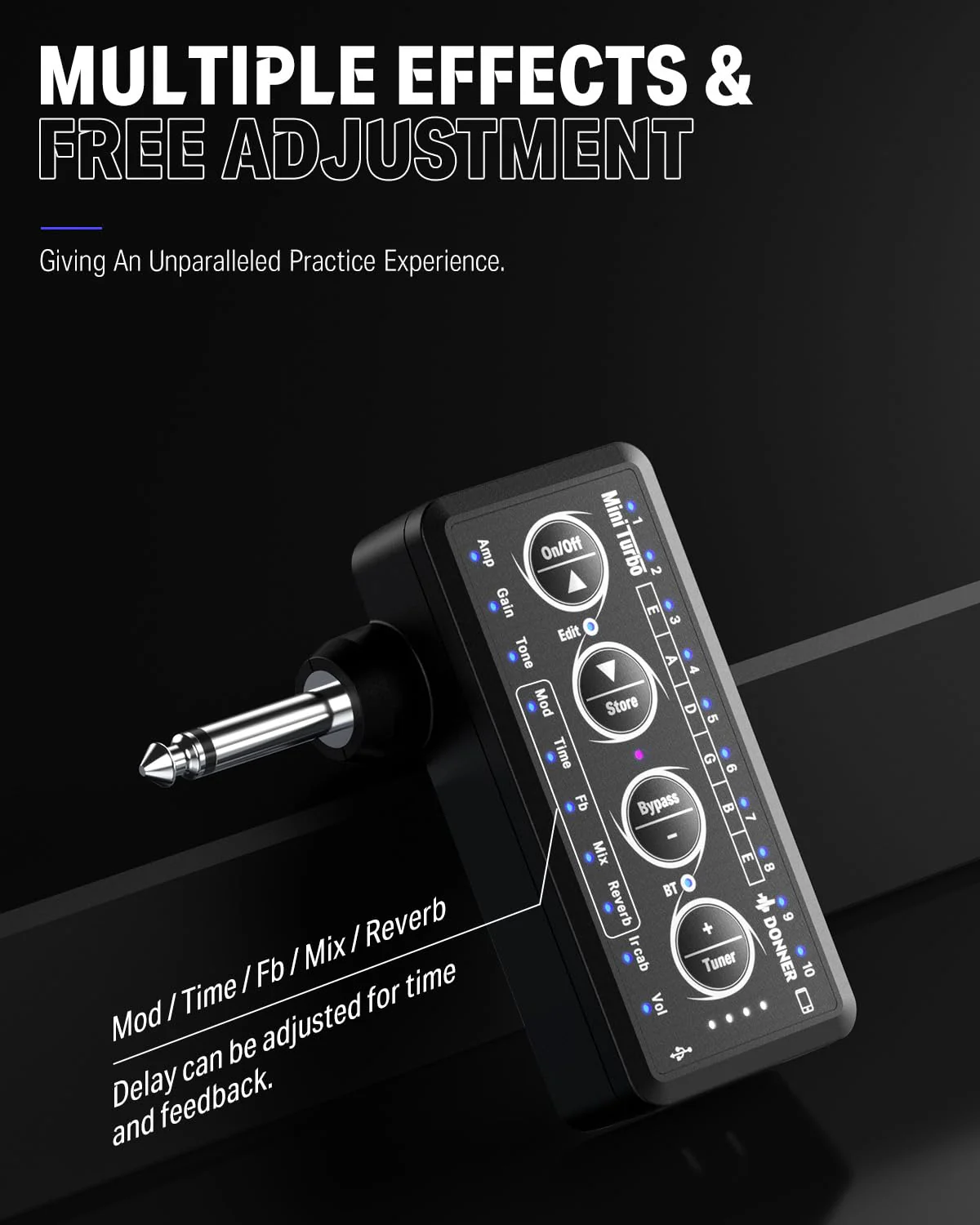 Donner Guitar Headphone Amp Mini Turbo with 10 Amp Models Tuner USB Rechargeable Multi-Effects Delay Reverb Chorus Overdrive Mini Portable Electric Guitar Amp - Image 3