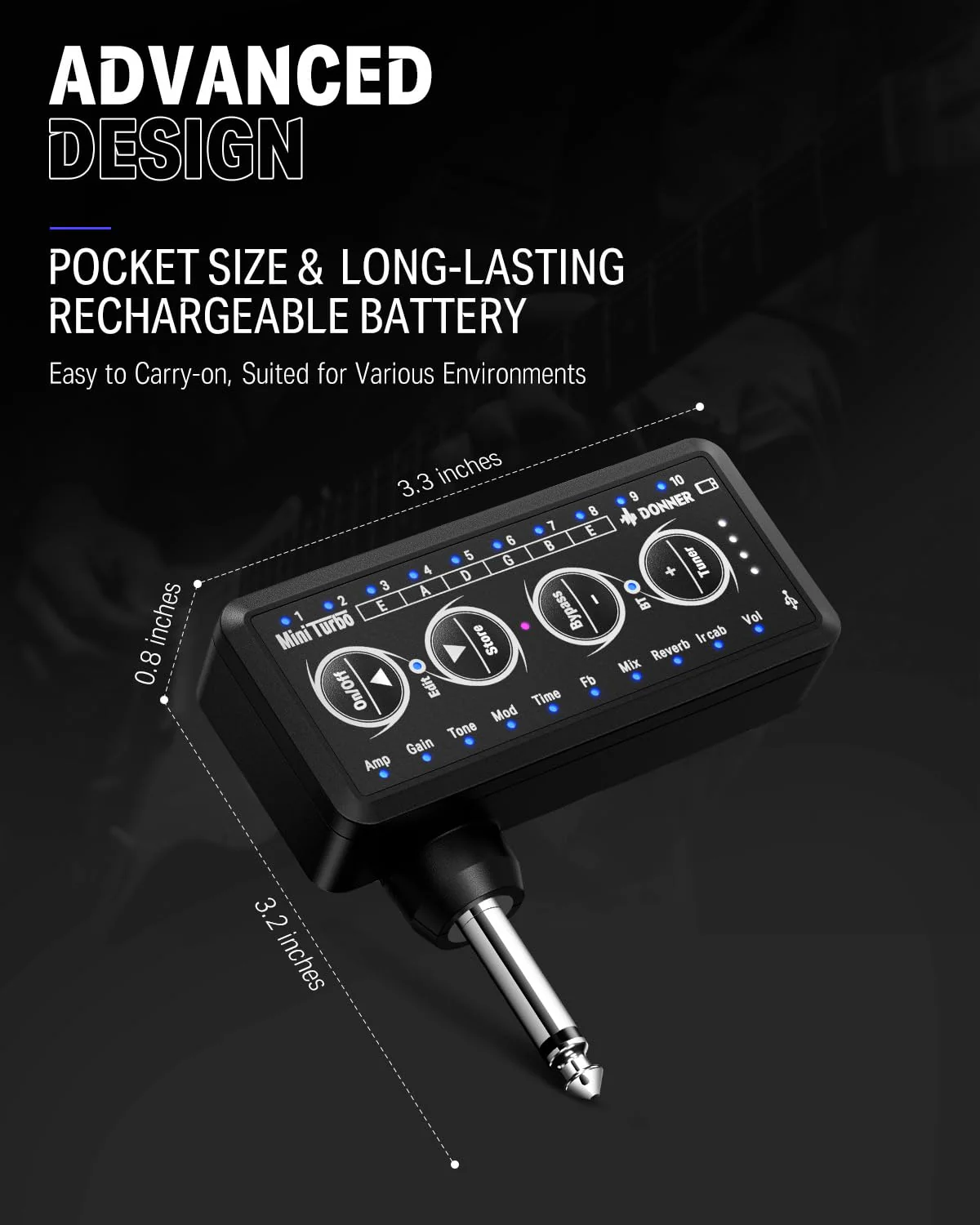 Donner Guitar Headphone Amp Mini Turbo with 10 Amp Models Tuner USB Rechargeable Multi-Effects Delay Reverb Chorus Overdrive Mini Portable Electric Guitar Amp - Image 6