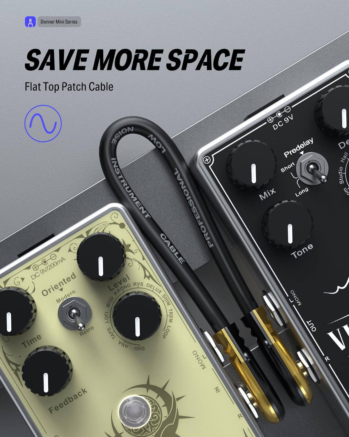 Donner Guitar Patch Cables Right Angle 12 Inch 30cm 1/4 Instrument Cables for Effect Pedals 6 Pack Professional - Image 3