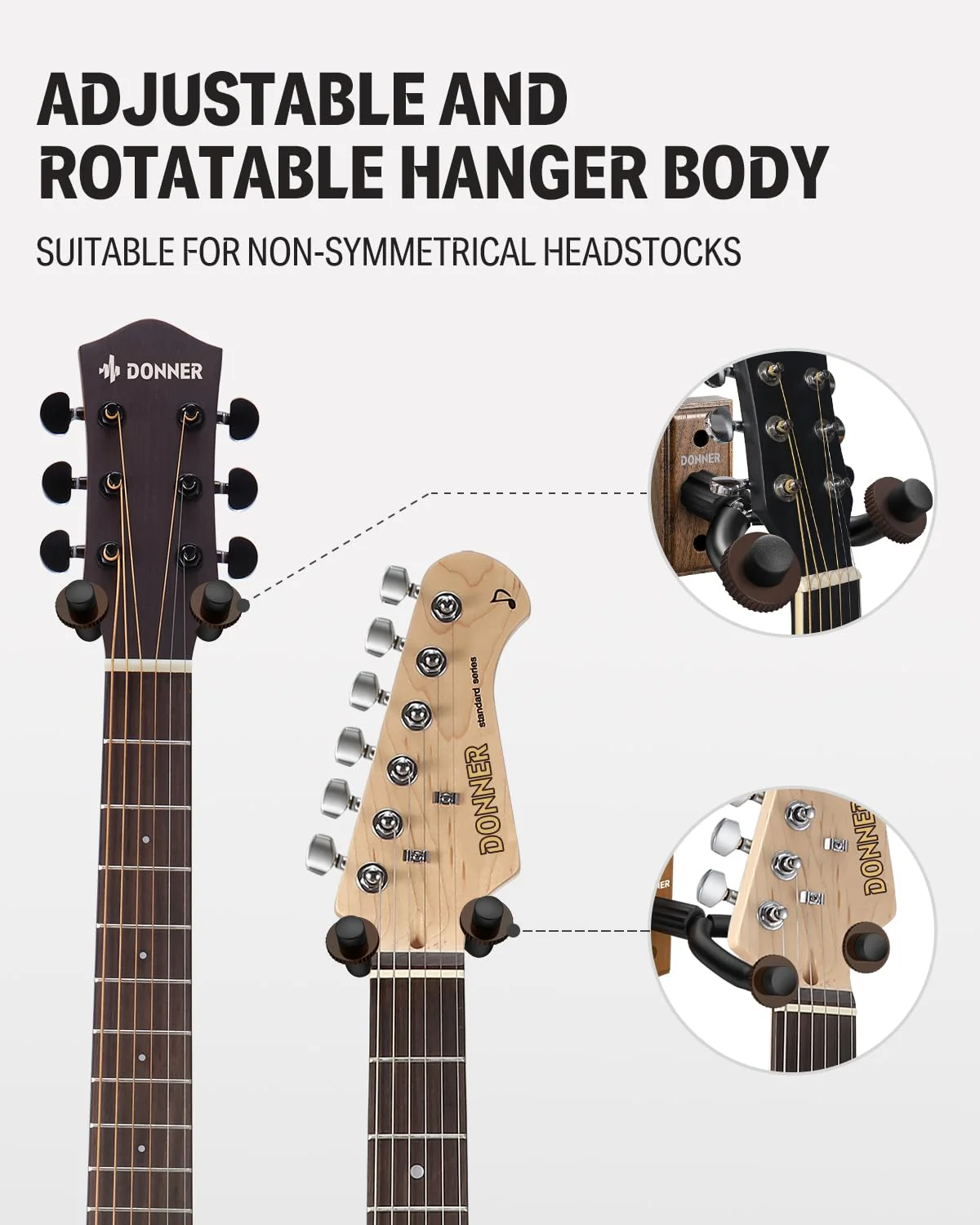 Donner Guitar Wall Mount Hanger 6-Pack, Black Walnut Guitar Wall Holder for Acoustic Electric Guitars, Bass, Folk Ukulele, Violin, Mandolin Banjo and String Instruments 6-pk - Image 3