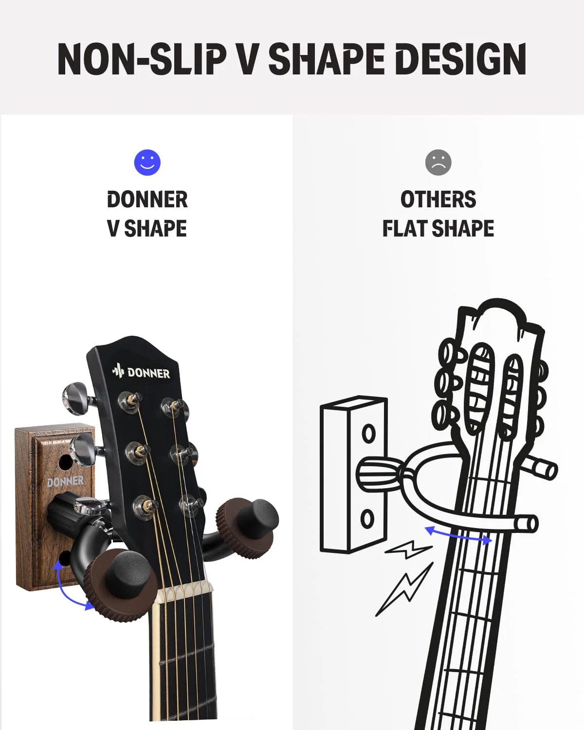 Donner Guitar Wall Mount Hanger 6-Pack, Black Walnut Guitar Wall Holder for Acoustic Electric Guitars, Bass, Folk Ukulele, Violin, Mandolin Banjo and String Instruments 6-pk - Image 5