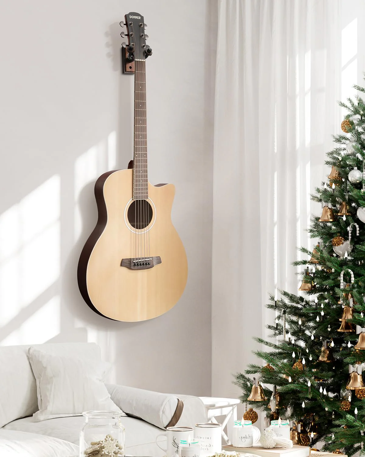 Donner Guitar Wall Mount Hanger 6-Pack, Black Walnut Guitar Wall Holder for Acoustic Electric Guitars, Bass, Folk Ukulele, Violin, Mandolin Banjo and String Instruments 6-pk - Image 6