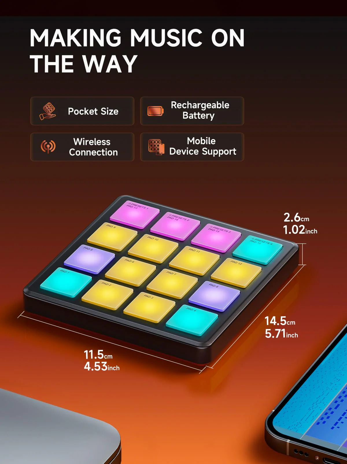 Donner MIDI Controller Pad Beat Maker Machine, Portable Drum Machine with 16 Beat Pads,Note Repeat and Music Production Software, Mini USB MIDI Controller with 40 Courses, STARRYPAD MINI - Image 3