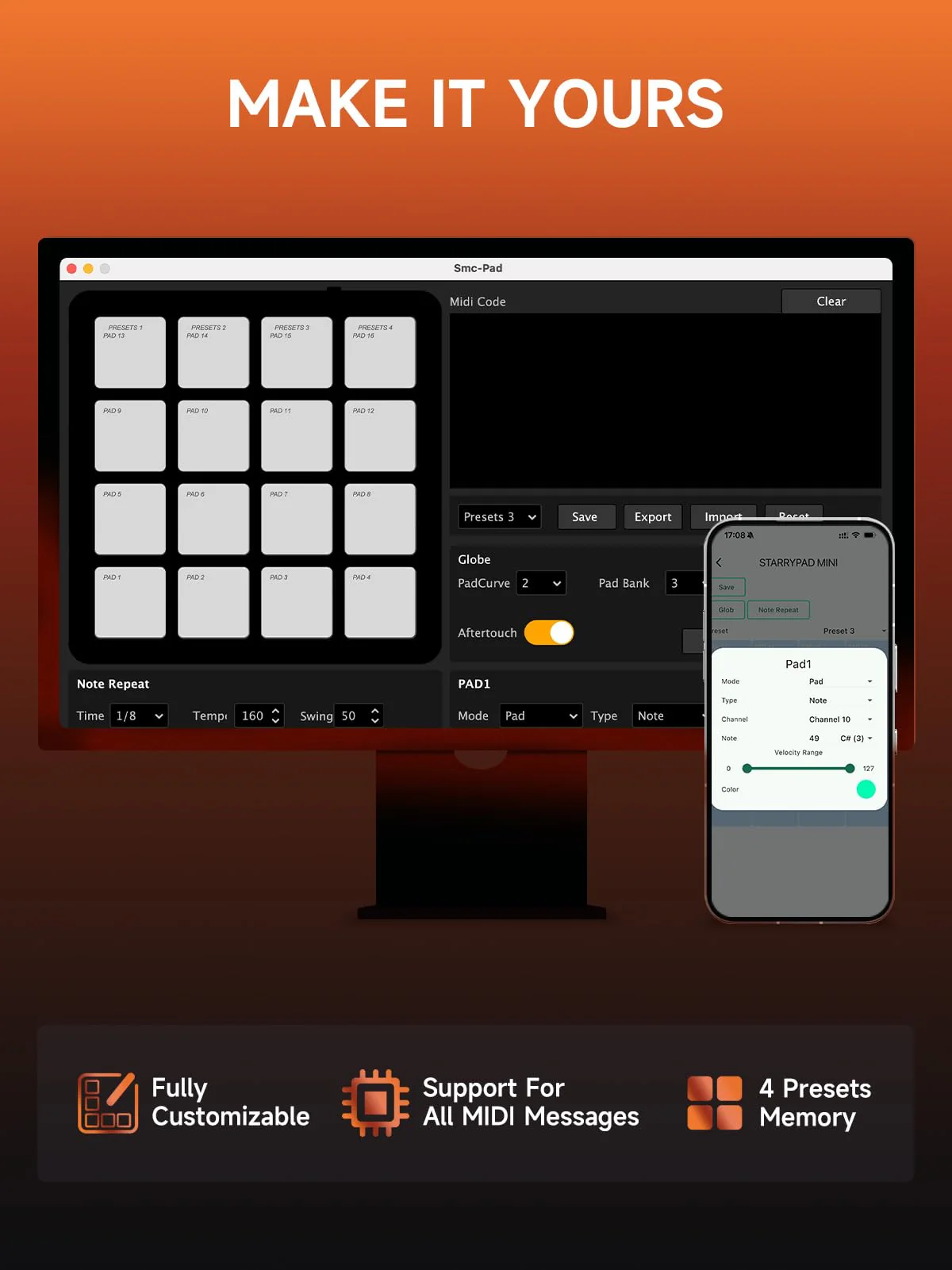 Donner MIDI Controller Pad Beat Maker Machine, Portable Drum Machine with 16 Beat Pads,Note Repeat and Music Production Software, Mini USB MIDI Controller with 40 Courses, STARRYPAD MINI - Image 5