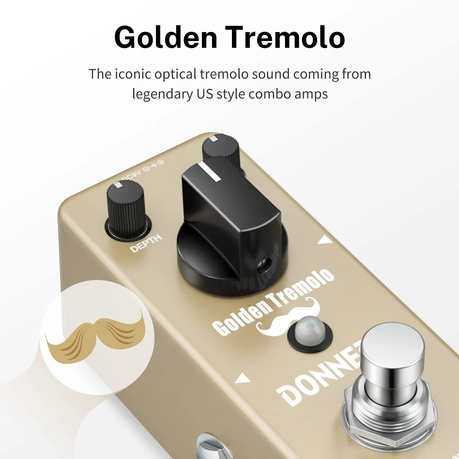 Donner Tremolo Pedal, Golden Tremolo Guitar Pedal Analog Tremolo Effect Pedal for Electric Guitar and Bass True Bypass - Image 2