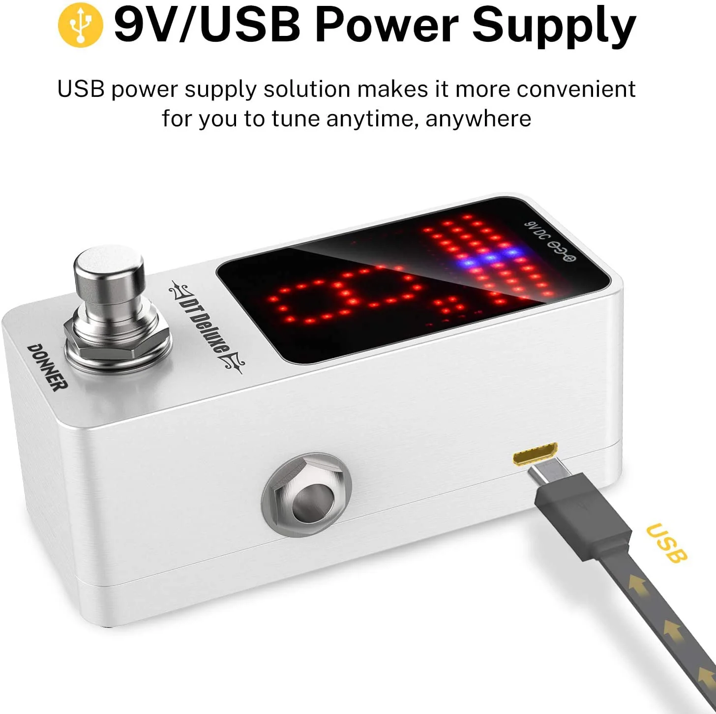 Donner Tuner Pedal, DT Deluxe Chromatic Guitar Tuner Pedal for Electric Guitar and Bass ± 1 Cent USB or 9V Power Supply True Bypass White Tuner - Image 2
