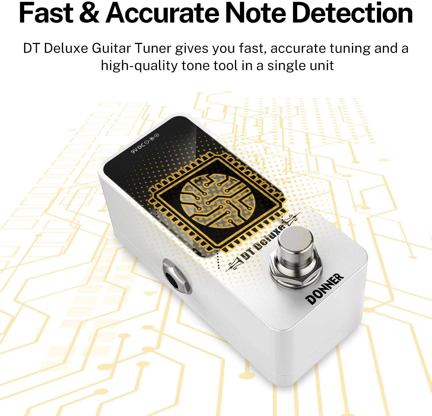 Donner Tuner Pedal, DT Deluxe Chromatic Guitar Tuner Pedal for Electric Guitar and Bass ± 1 Cent USB or 9V Power Supply True Bypass White Tuner - Image 4