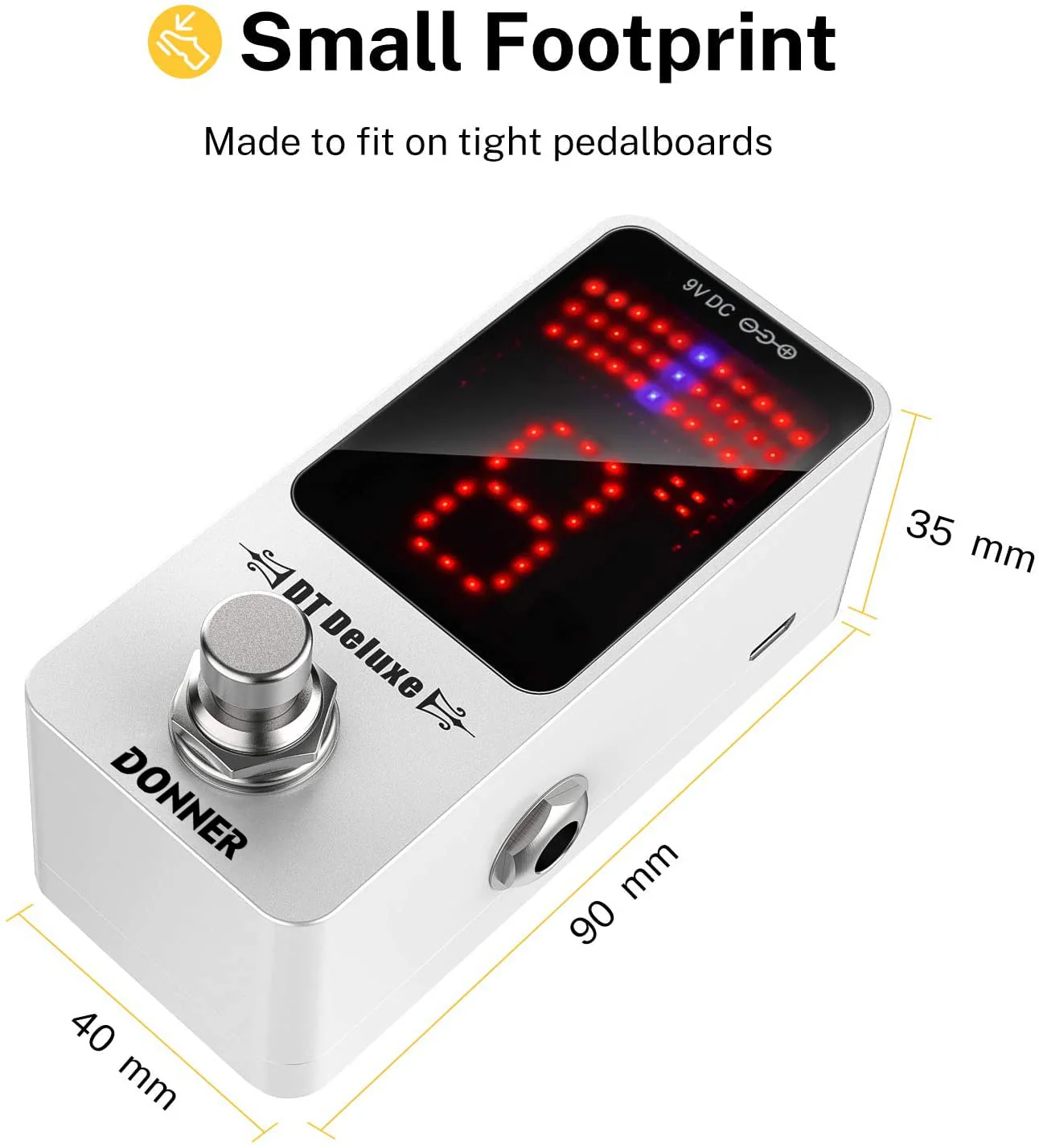 Donner Tuner Pedal, DT Deluxe Chromatic Guitar Tuner Pedal for Electric Guitar and Bass ± 1 Cent USB or 9V Power Supply True Bypass White Tuner - Image 5