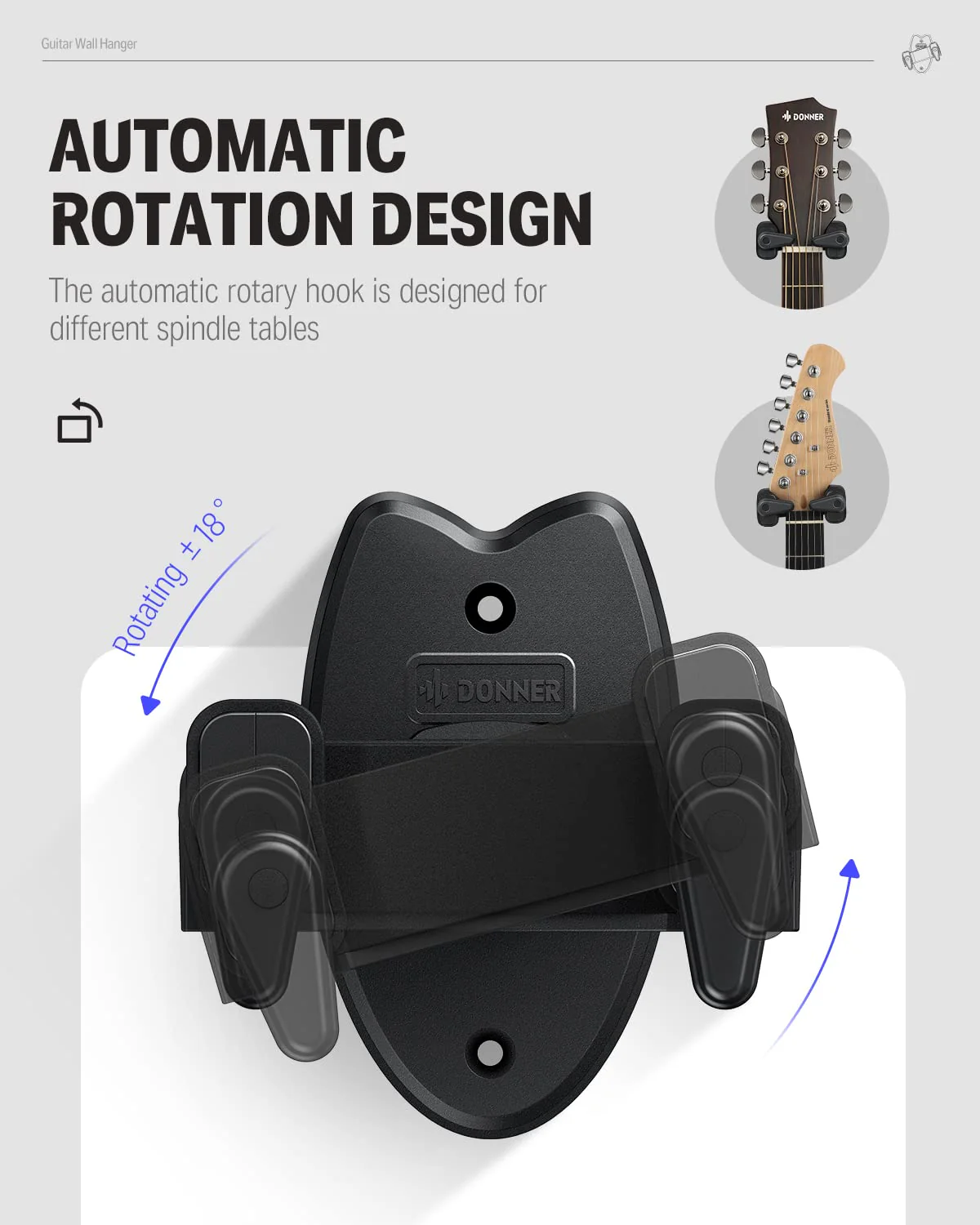 Donner Wall Mount Guitar Black Guitar Wall Mount Automatic Lock Guitar Holder Wall Guitar Hanger for Guitar Bass Banjo Mandolin Pack of 2 2-Pack - Image 2