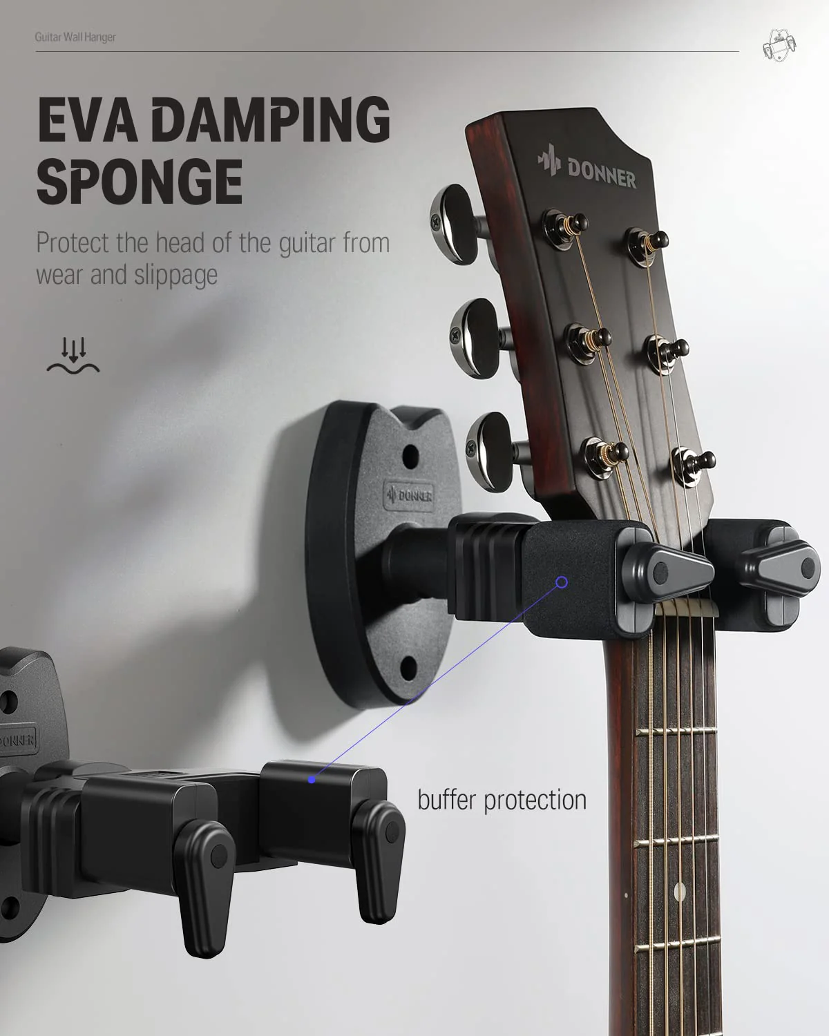 Donner Wall Mount Guitar Black Guitar Wall Mount Automatic Lock Guitar Holder Wall Guitar Hanger for Guitar Bass Banjo Mandolin Pack of 2 2-Pack - Image 4