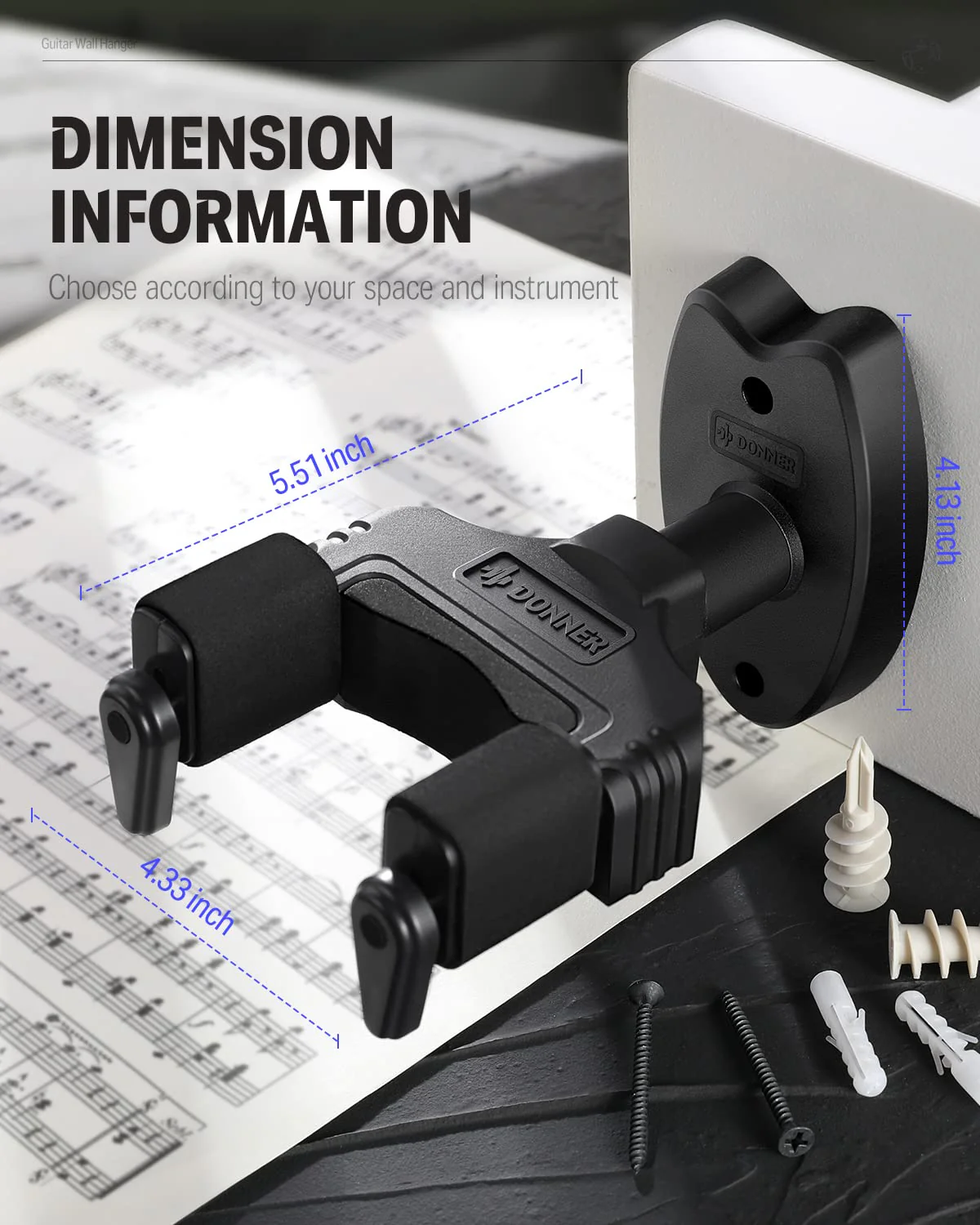Donner Wall Mount Guitar Black Guitar Wall Mount Automatic Lock Guitar Holder Wall Guitar Hanger for Guitar Bass Banjo Mandolin Pack of 2 2-Pack - Image 5