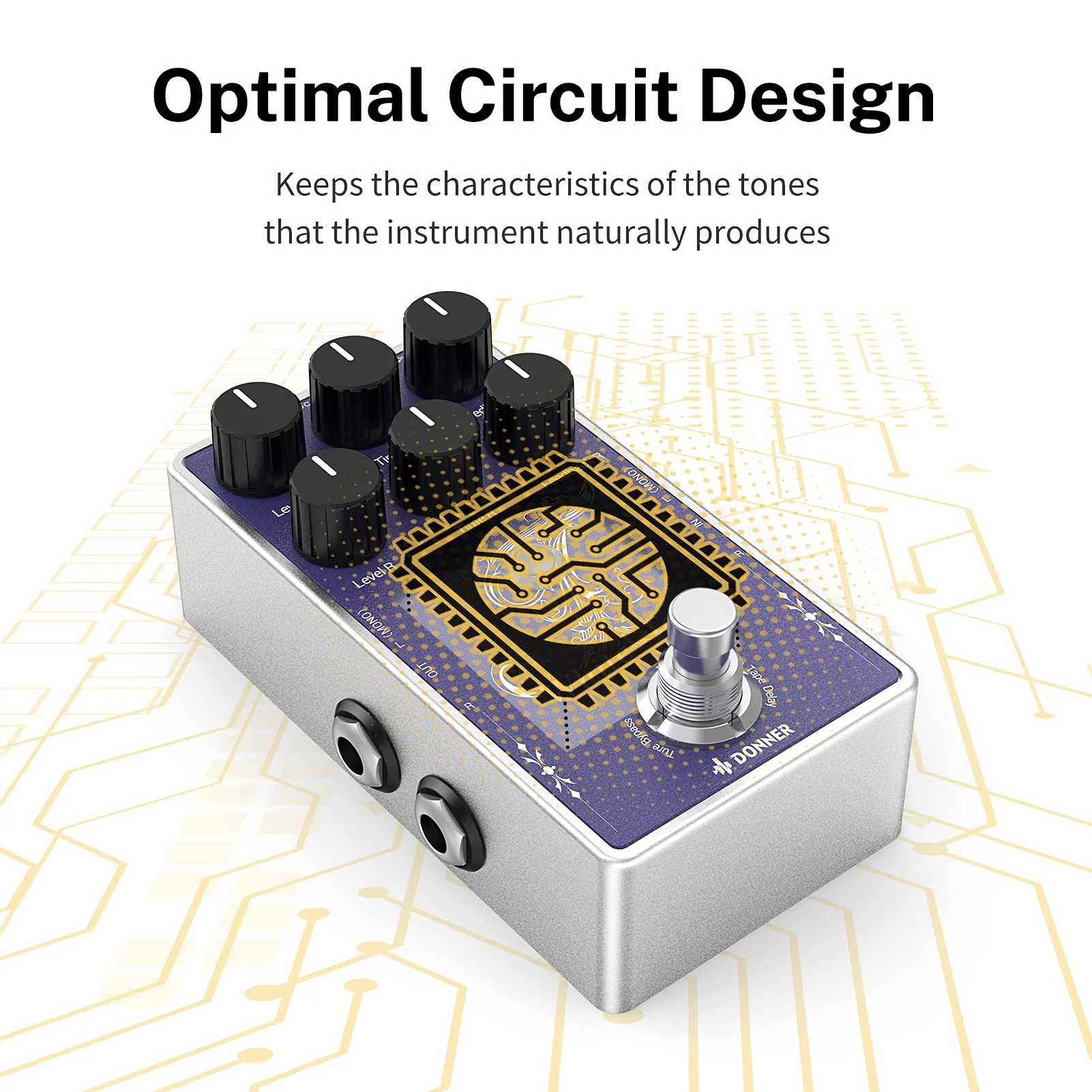 Donner White Tape Stereo Delay Pedal, Analog Delay with Echo Effect, True Bypass, 2 Independent Channels for Electric Guitar, Bass, Synth, Drum Machine Tape Delay - Image 3