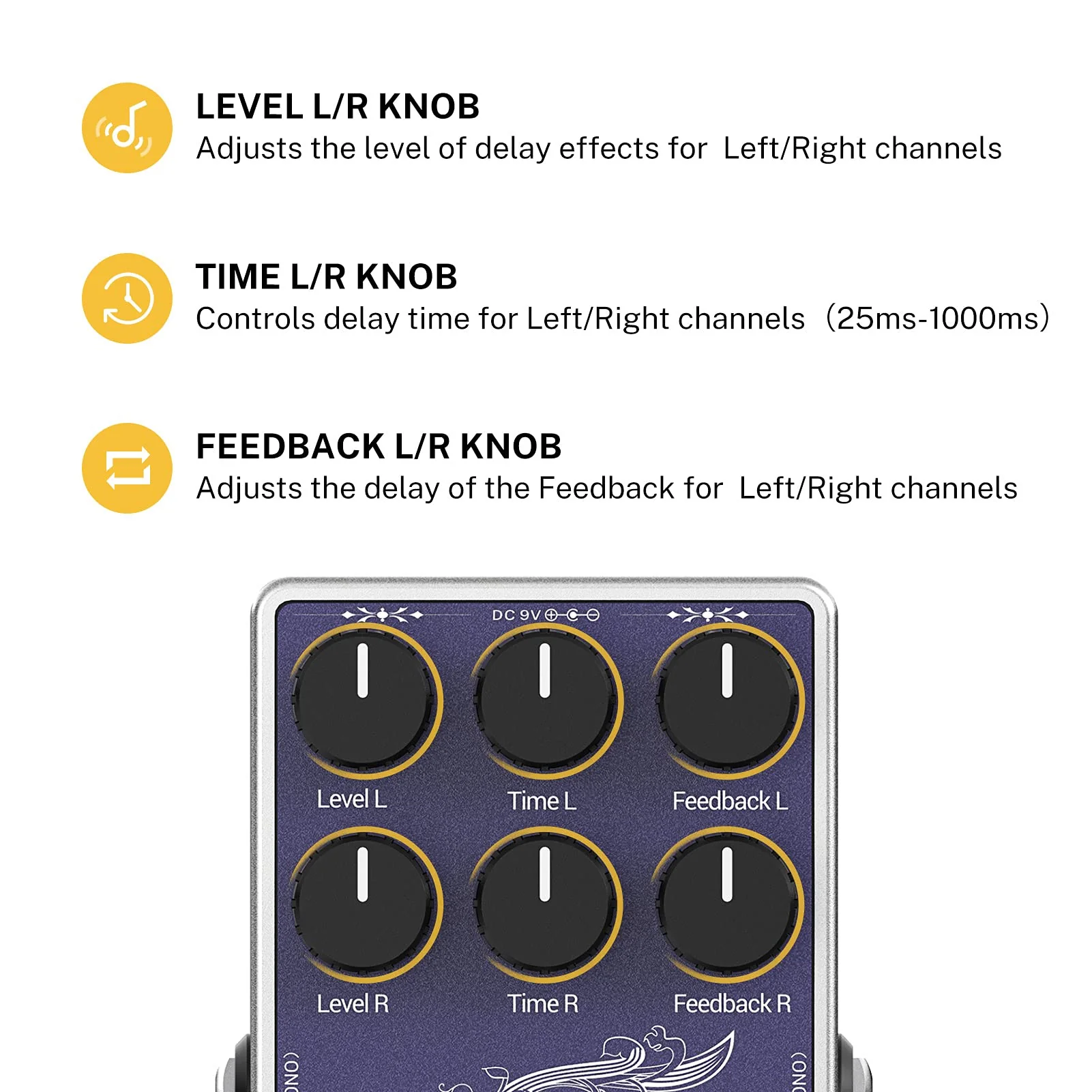 Donner White Tape Stereo Delay Pedal, Analog Delay with Echo Effect, True Bypass, 2 Independent Channels for Electric Guitar, Bass, Synth, Drum Machine Tape Delay - Image 5