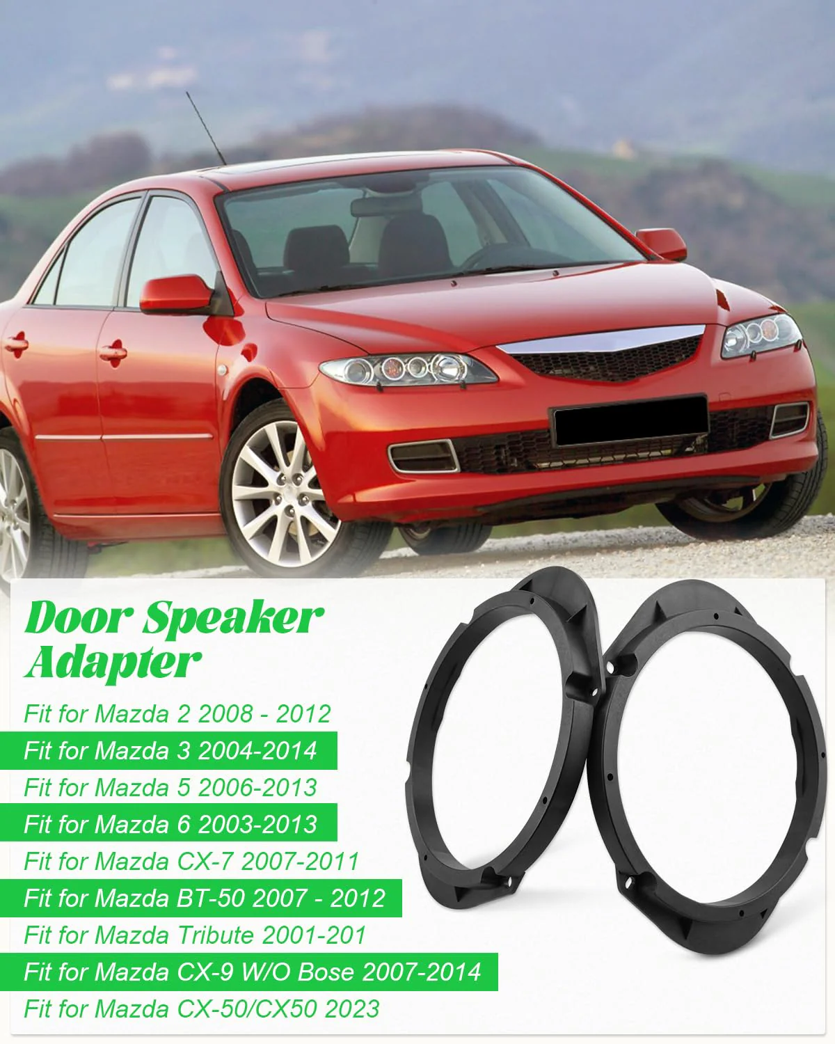 Door Speaker Adapter Spacer 5x7 or 6x8 to 6.5 inch Fit for Mazda 2 3 6 CX-7 BT-50 Tribute CX-9 W/O CX-50/CX50 Front Rear Door Speaker Spacers Bracket - Image 2