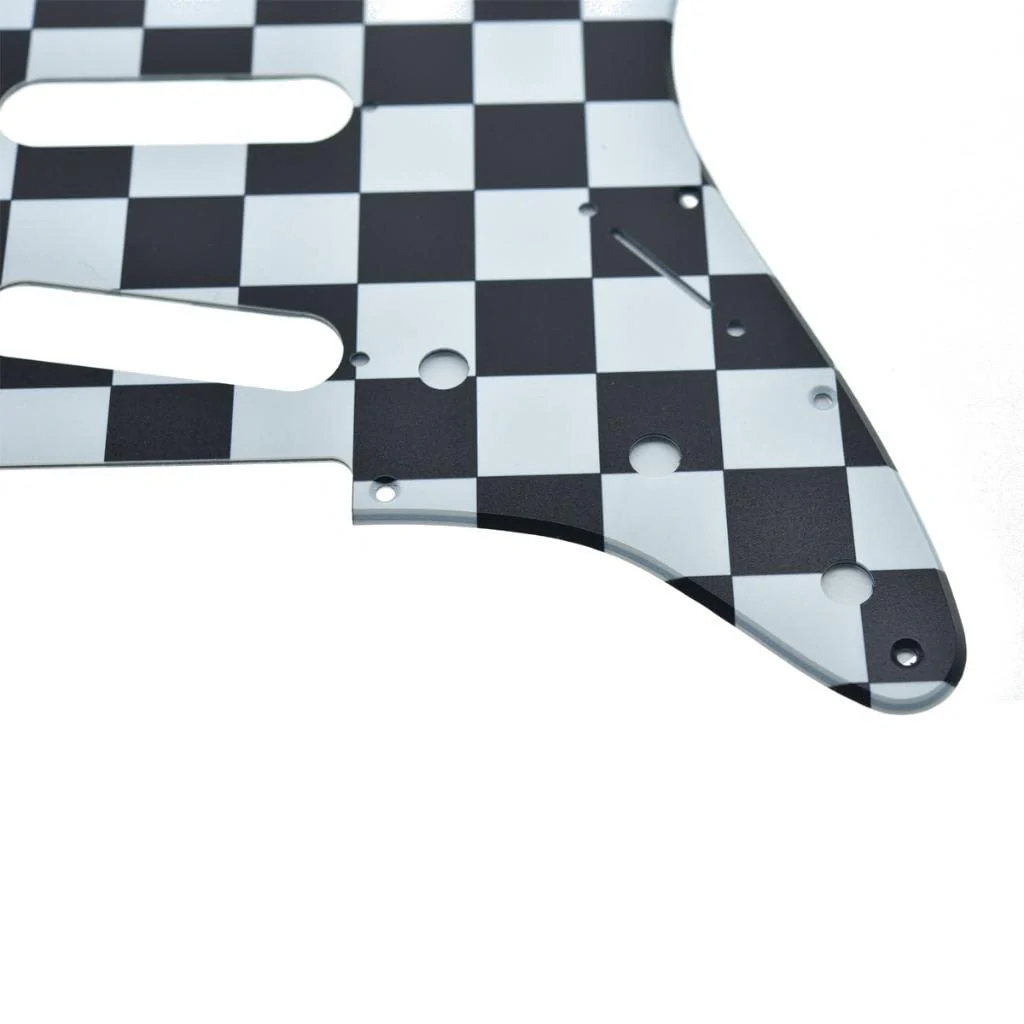 Dopro 11 Hole ST/Strat Style SSS Pick Guard for 3 Single Coil Pickups with Screws Black/White Grid - Image 3