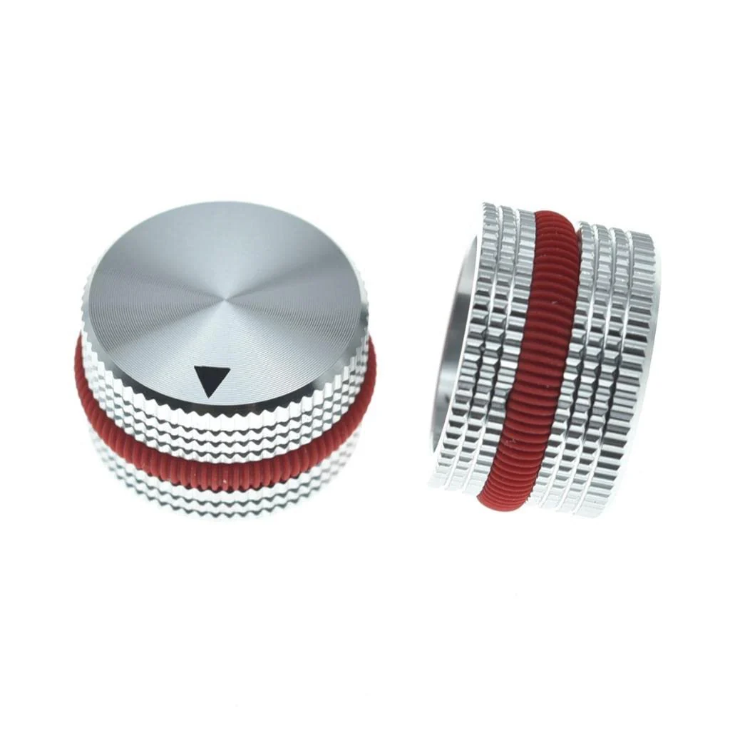 Dopro 4-Pack 25 * 15.5mm Set Screw Style Aluminium Potentiometer Knobs 1/4" Universal Pot Control Knobs with Rubber Ring and Indicator for Guitar/Bass Equipments Silver with Red Ring - Image 5