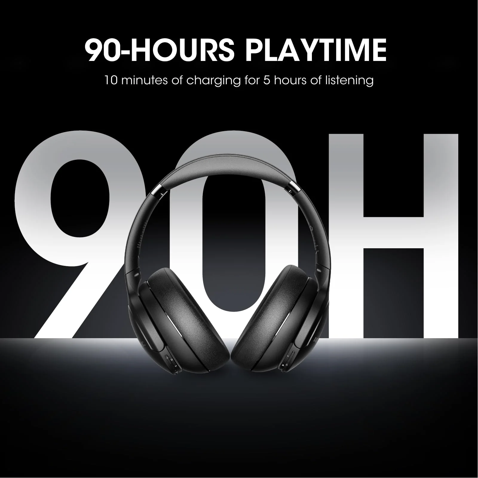 DOQAUS 𝐔𝐩𝐠𝐫𝐚𝐝𝐞𝐝 Bluetooth Headphones Over Ear, 90H Playtime Bluetooth 5.3 Wireless Headphones 3 EQ Modes, Built-in HD Mic, HiFi Stereo Sound,Deep Bass,Memory Foam Ear Cups for Phone/PC Black - Image 2