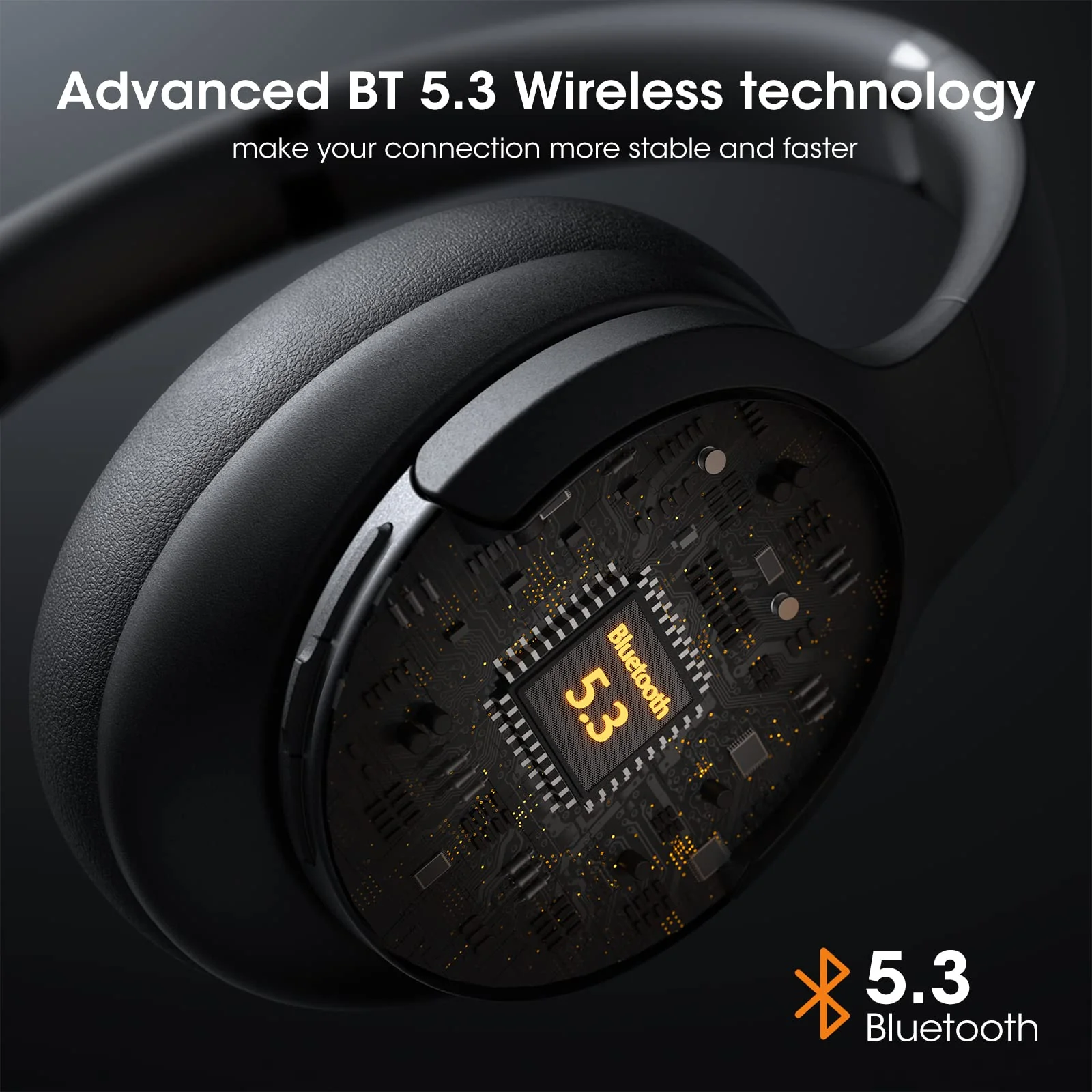 DOQAUS 𝐔𝐩𝐠𝐫𝐚𝐝𝐞𝐝 Bluetooth Headphones Over Ear, 90H Playtime Bluetooth 5.3 Wireless Headphones 3 EQ Modes, Built-in HD Mic, HiFi Stereo Sound,Deep Bass,Memory Foam Ear Cups for Phone/PC Black - Image 5