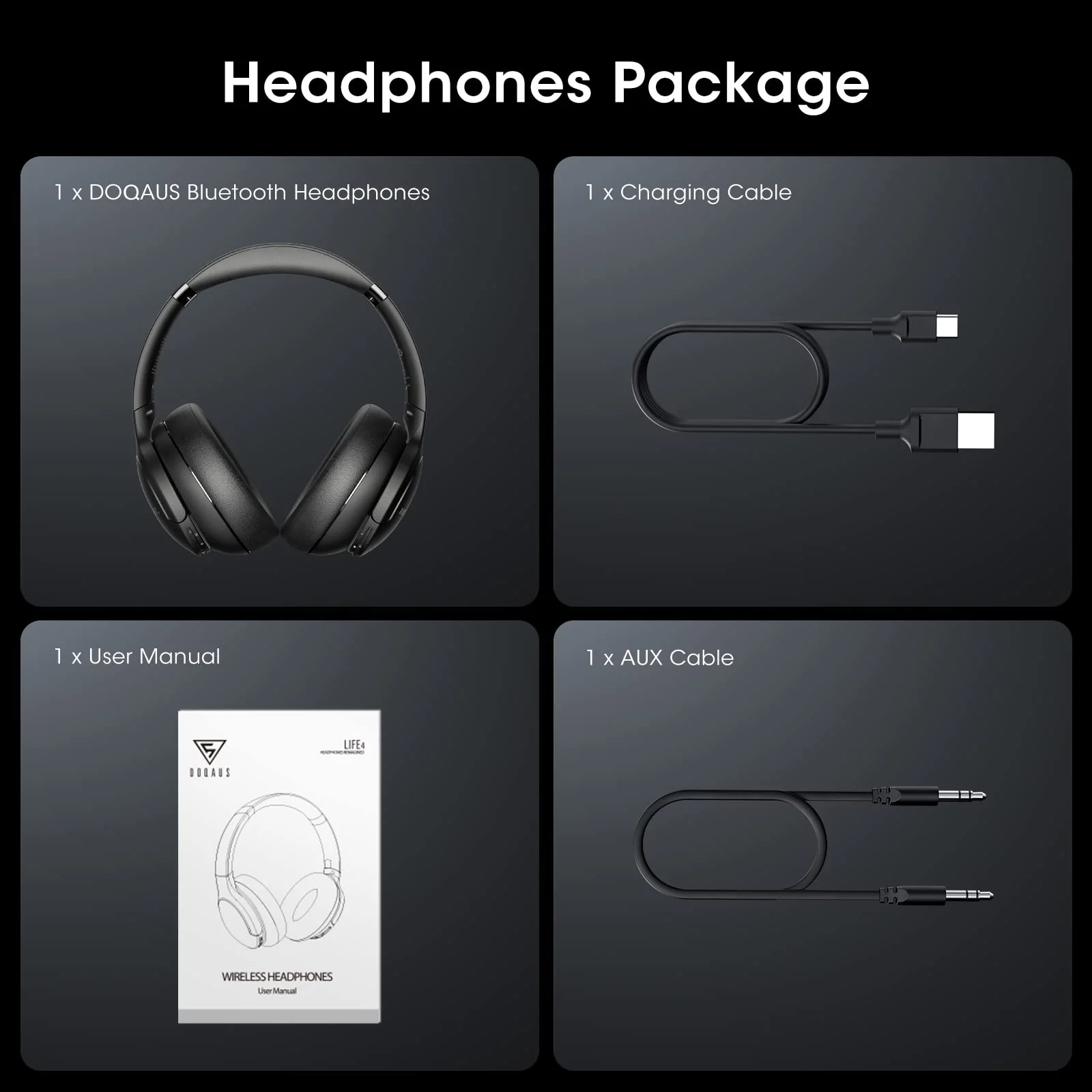 DOQAUS 𝐔𝐩𝐠𝐫𝐚𝐝𝐞𝐝 Bluetooth Headphones Over Ear, 90H Playtime Bluetooth 5.3 Wireless Headphones 3 EQ Modes, Built-in HD Mic, HiFi Stereo Sound,Deep Bass,Memory Foam Ear Cups for Phone/PC Black - Image 8
