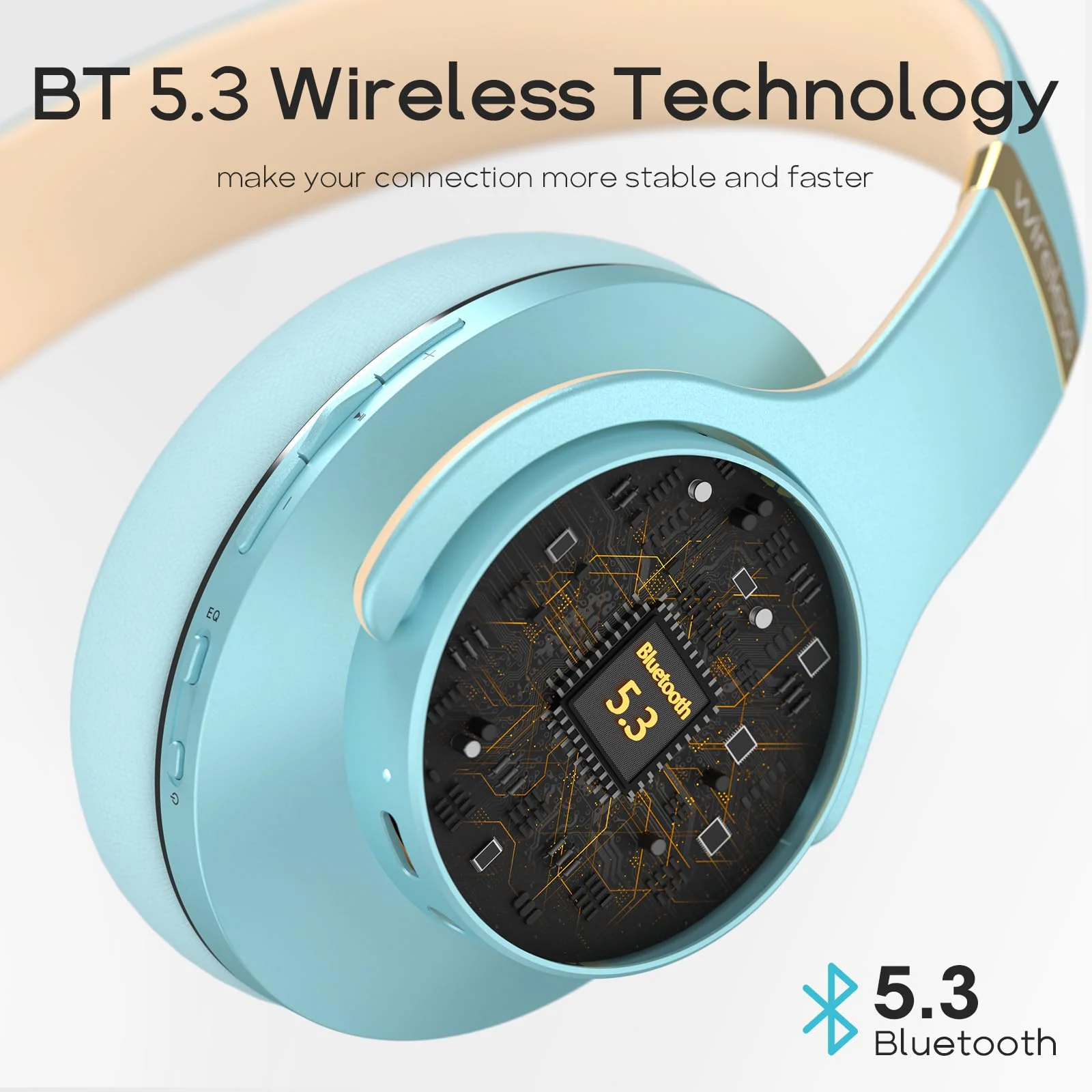 DOQAUS Bluetooth Headphones Over Ear, 90 Hours Playtime Wireless Headphones with 3 EQ Modes,HiFi Stereo Headphones with Microphone and Soft Protein Earpads for iPhone/TV/PC/Home Office (Blue) Blue - Image 4